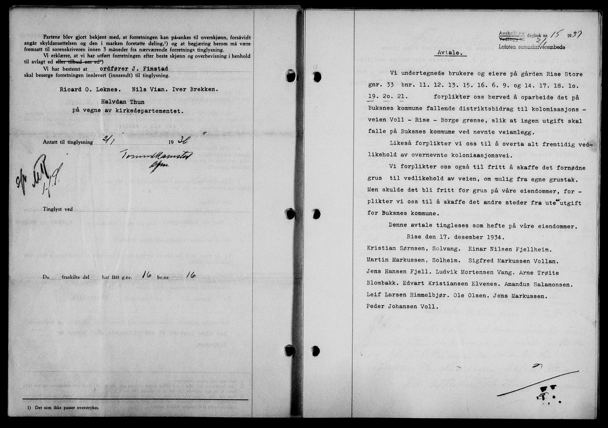 Lofoten sorenskriveri, SAT/A-0017/1/2/2C/L0001a: Pantebok nr. 1a, 1936-1937, Dagboknr: 15/1937