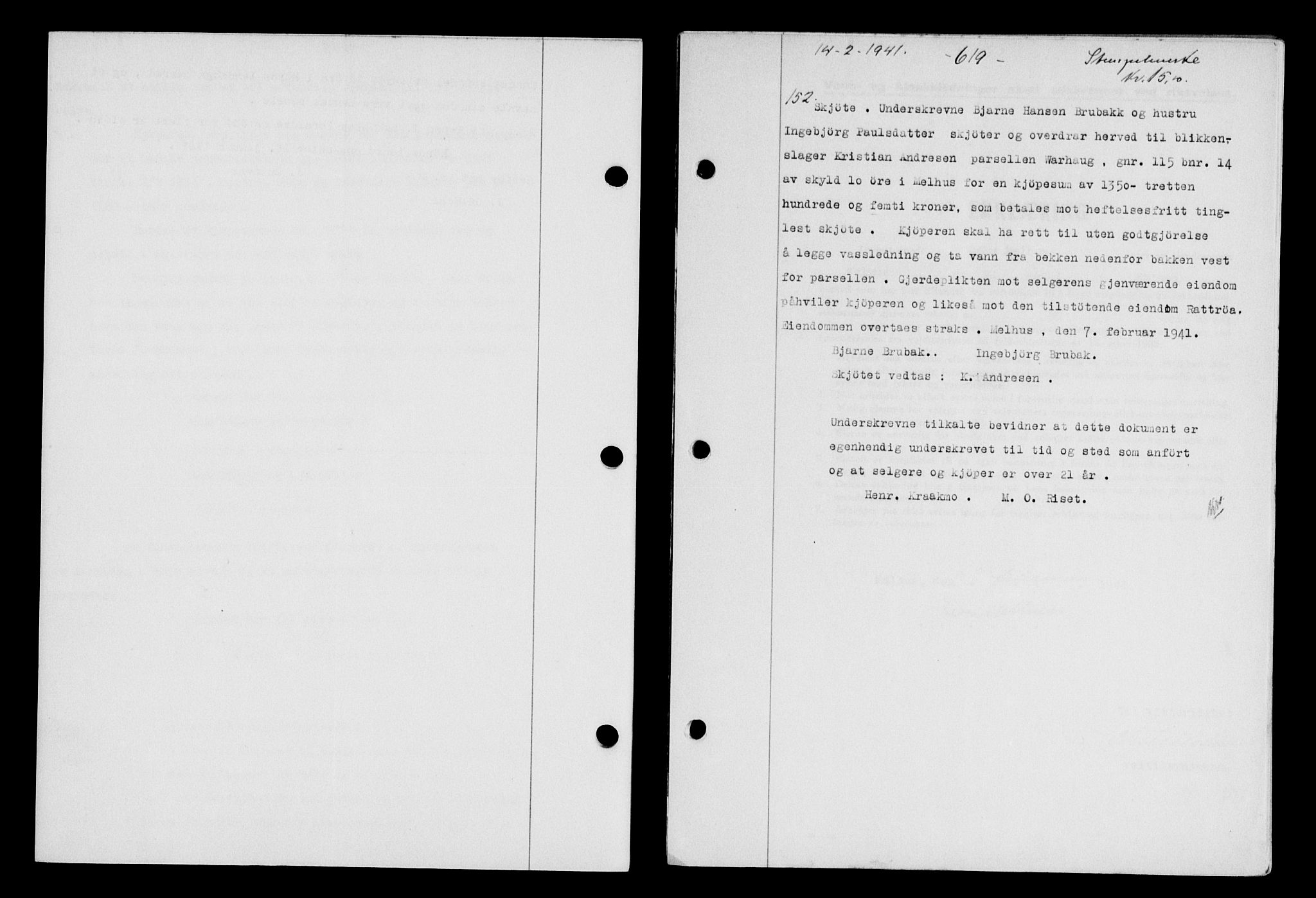 Gauldal sorenskriveri, SAT/A-0014/1/2/2C/L0052: Pantebok nr. 57, 1940-1941, Dagboknr: 152/1941
