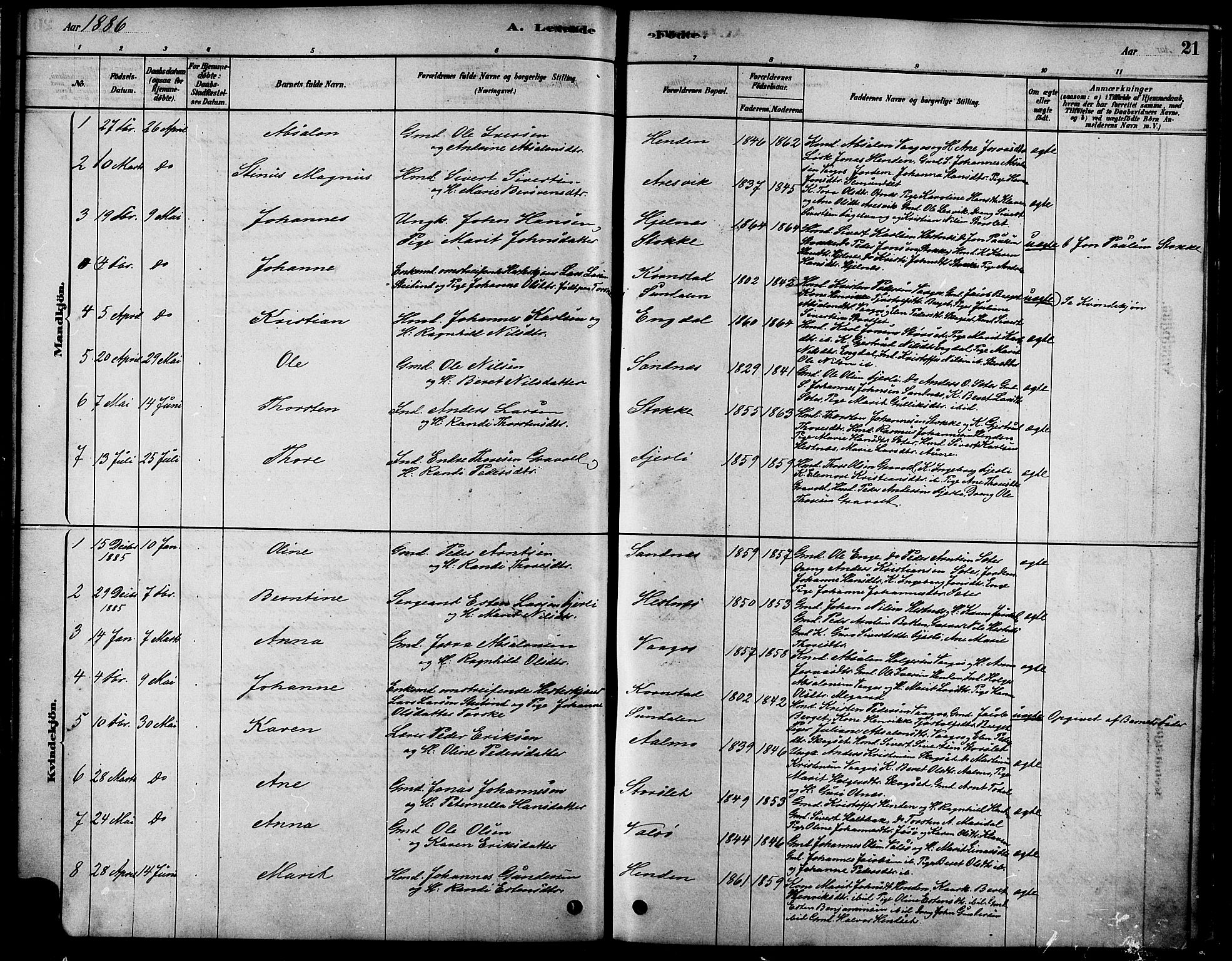 Ministerialprotokoller, klokkerbøker og fødselsregistre - Møre og Romsdal, AV/SAT-A-1454/580/L0924: Ministerialbok nr. 580A01, 1878-1887, s. 21