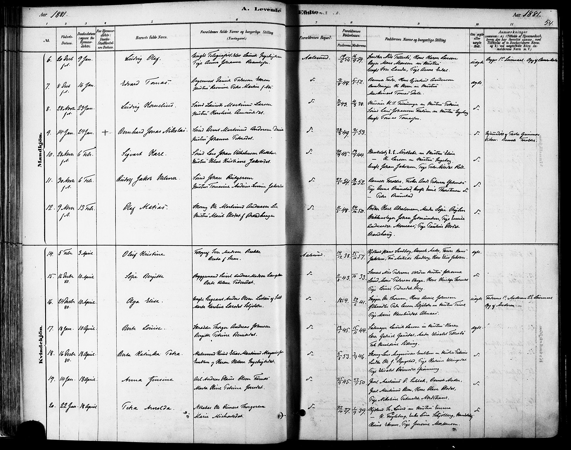 Ministerialprotokoller, klokkerbøker og fødselsregistre - Møre og Romsdal, SAT/A-1454/529/L0454: Ministerialbok nr. 529A04, 1878-1885, s. 54