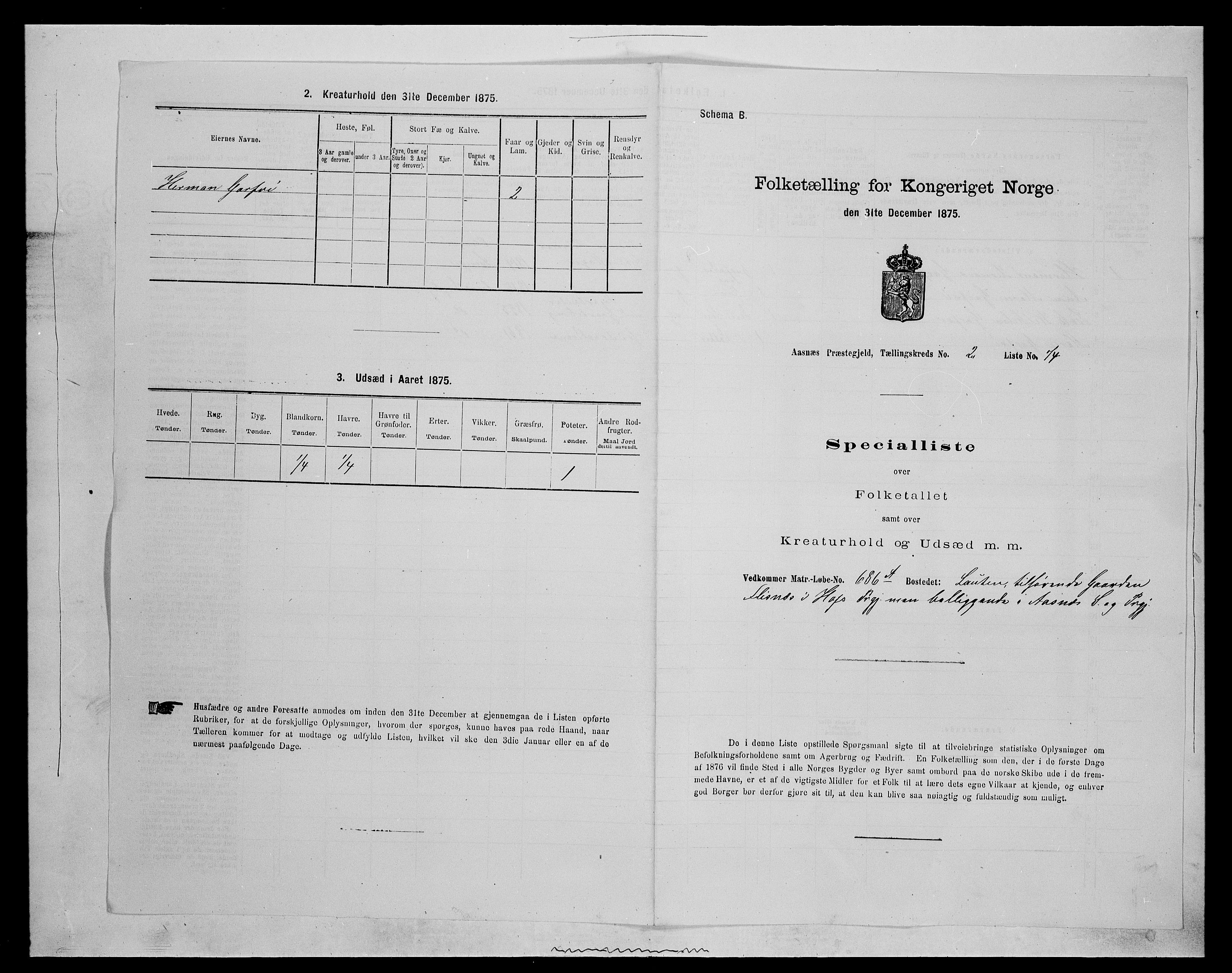 SAH, Folketelling 1875 for 0425P Åsnes prestegjeld, 1875, s. 297