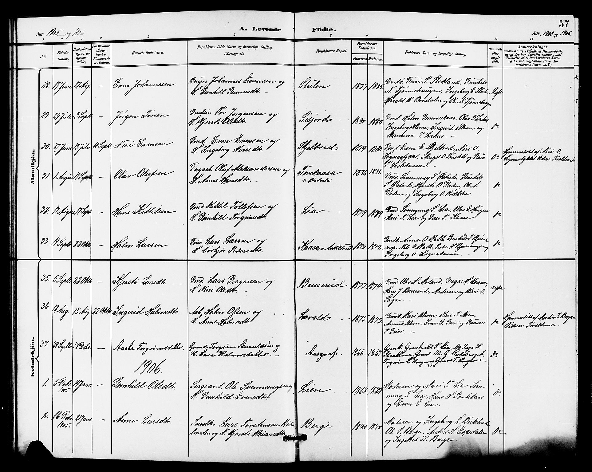 Bø kirkebøker, AV/SAKO-A-257/G/Ga/L0006: Klokkerbok nr. 6, 1898-1909, s. 57