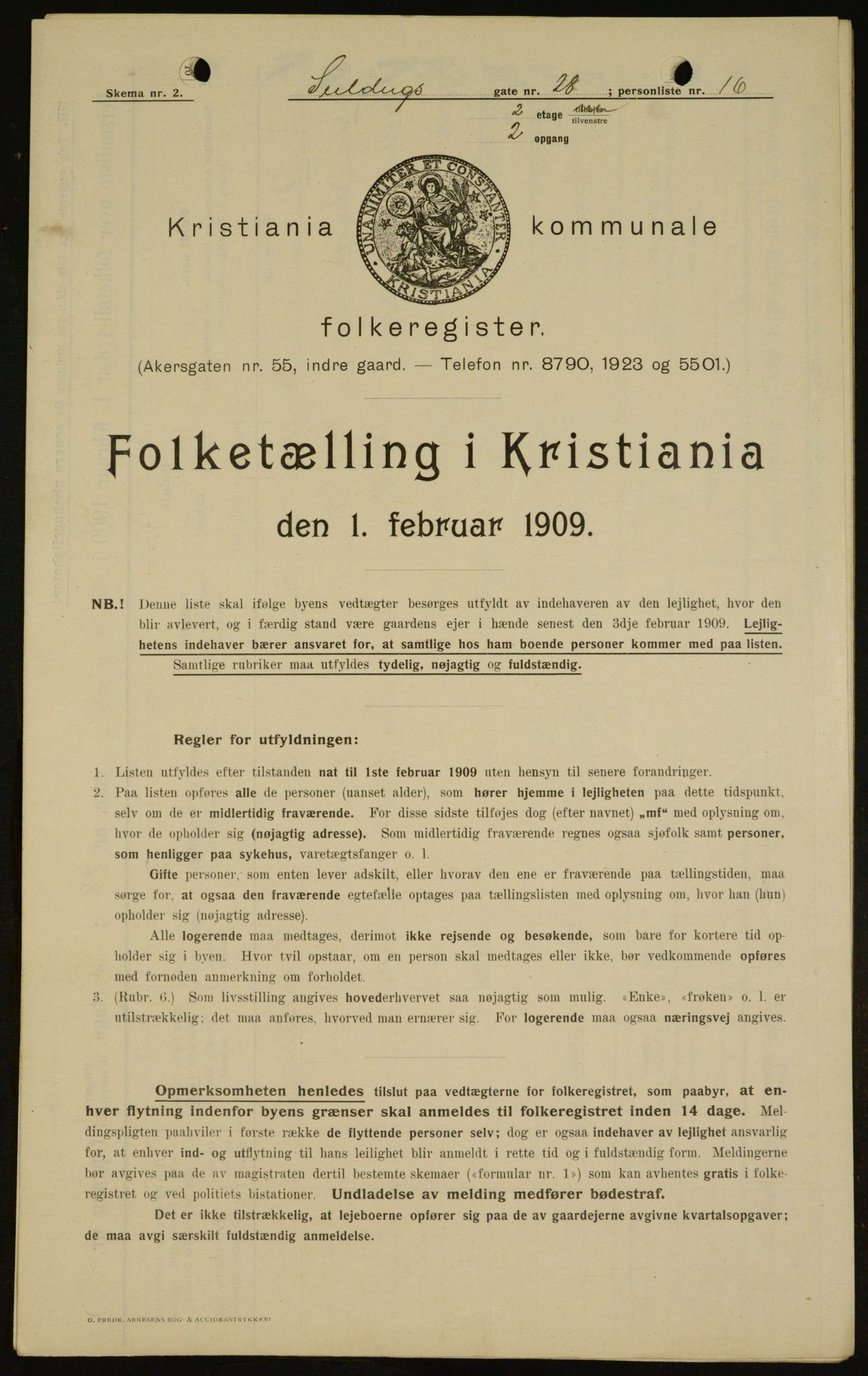 OBA, Kommunal folketelling 1.2.1909 for Kristiania kjøpstad, 1909, s. 85848
