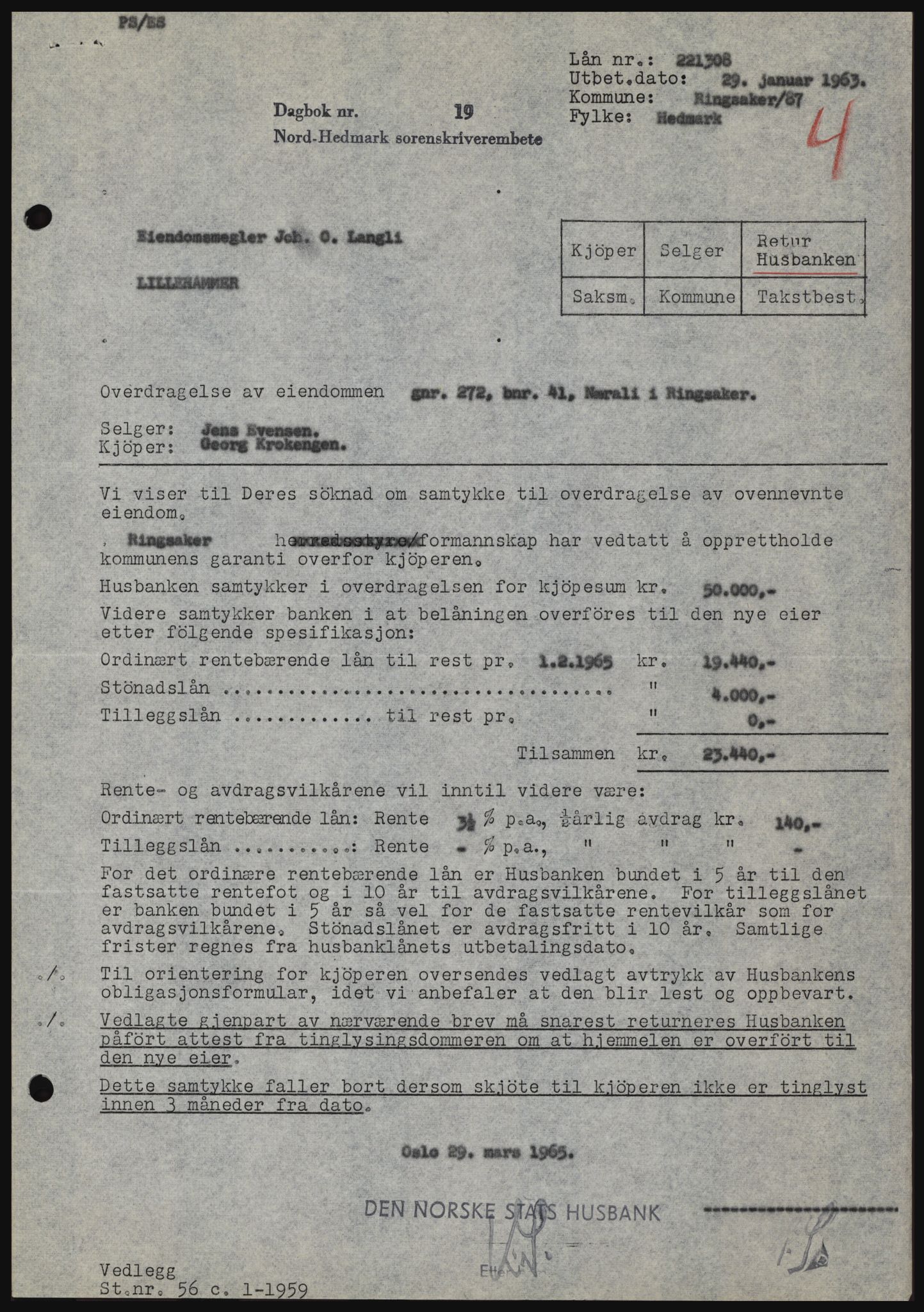 Nord-Hedmark sorenskriveri, AV/SAH-TING-012/H/Hc/L0021: Pantebok nr. 21, 1964-1965, Dagboknr: 1491/1965