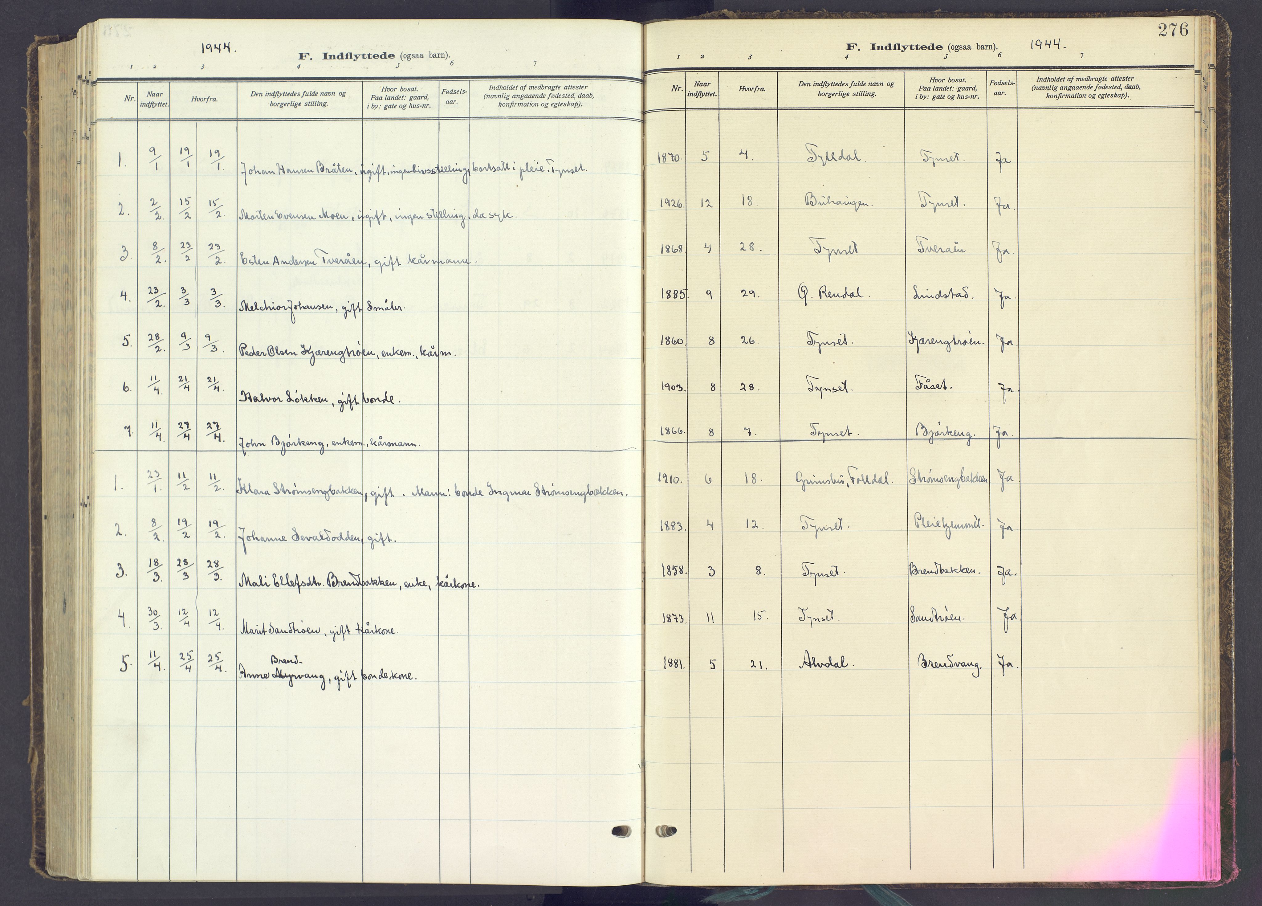 Tynset prestekontor, SAH/PREST-058/H/Ha/Haa/L0027: Ministerialbok nr. 27, 1930-1944, s. 276