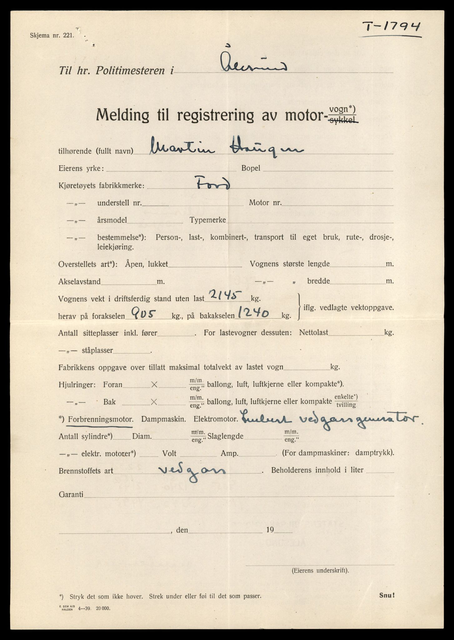 Møre og Romsdal vegkontor - Ålesund trafikkstasjon, AV/SAT-A-4099/F/Fe/L0015: Registreringskort for kjøretøy T 1700 - T 1850, 1927-1998, s. 3035