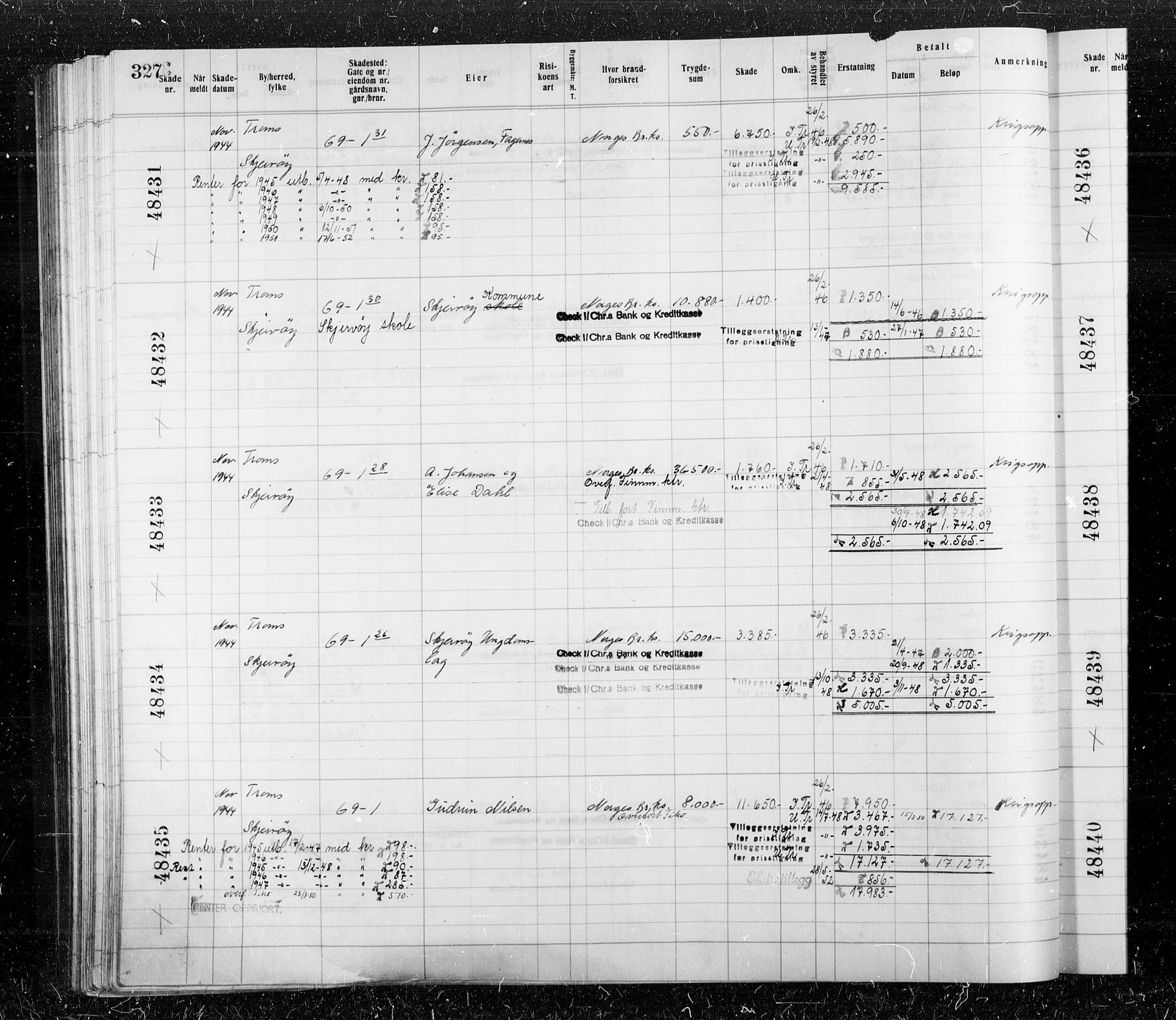 Krigsskadetrygdene for bygninger og løsøre, RA/S-1548/V/L0040: Bygning, branntrygdet, 1940-1945, s. 327