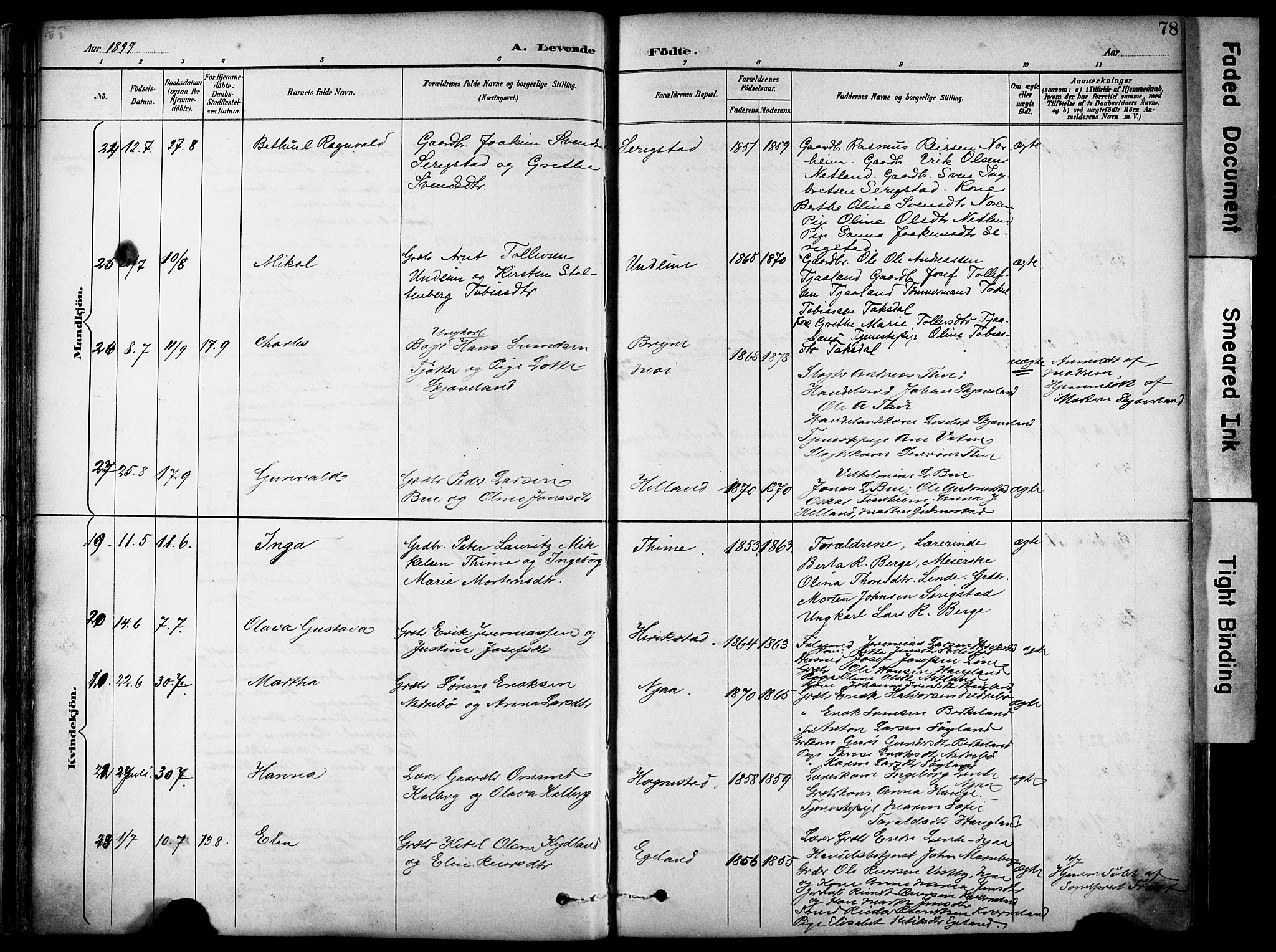 Lye sokneprestkontor, AV/SAST-A-101794/001/30BA/L0011: Ministerialbok nr. A 9, 1893-1903, s. 78
