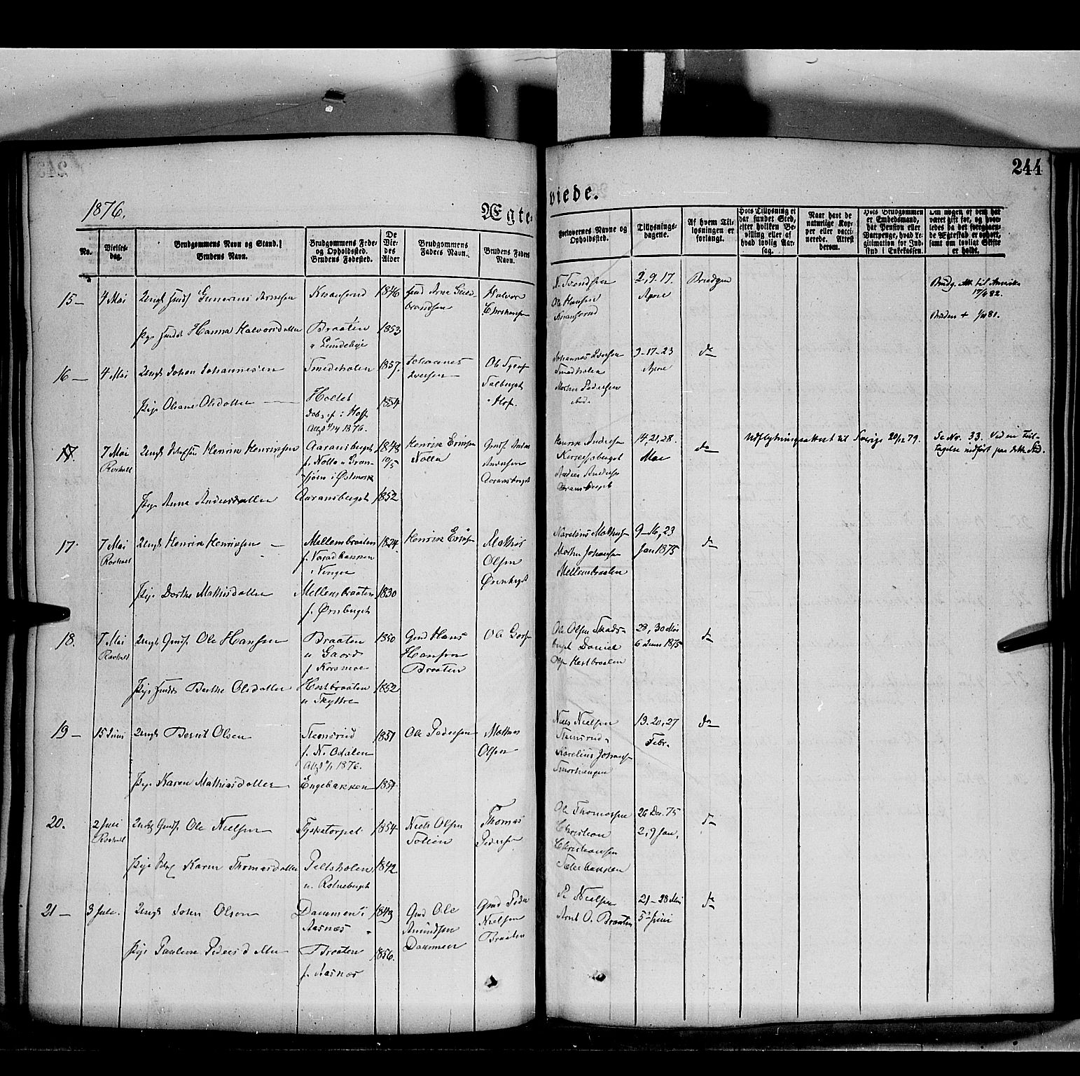 Grue prestekontor, AV/SAH-PREST-036/H/Ha/Haa/L0011: Ministerialbok nr. 11, 1873-1880, s. 244