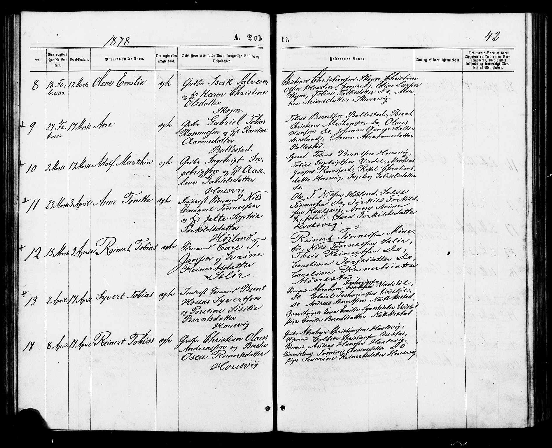 Lyngdal sokneprestkontor, AV/SAK-1111-0029/F/Fa/Faa/L0003: Ministerialbok nr. A 3, 1871-1882, s. 42