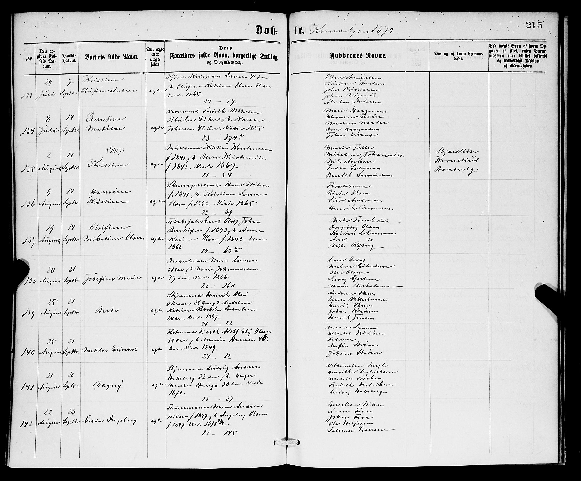 Korskirken sokneprestembete, AV/SAB-A-76101/H/Hab: Klokkerbok nr. B 6, 1869-1874, s. 215