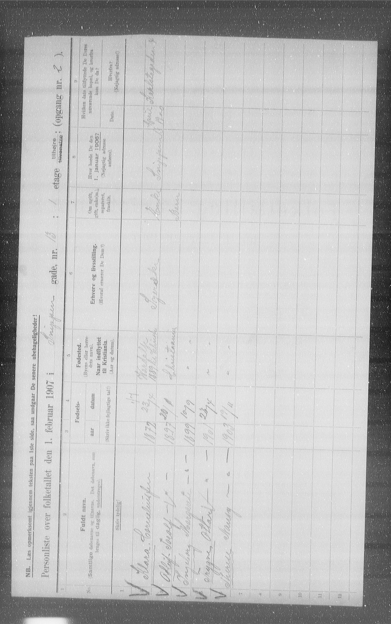 OBA, Kommunal folketelling 1.2.1907 for Kristiania kjøpstad, 1907, s. 50067