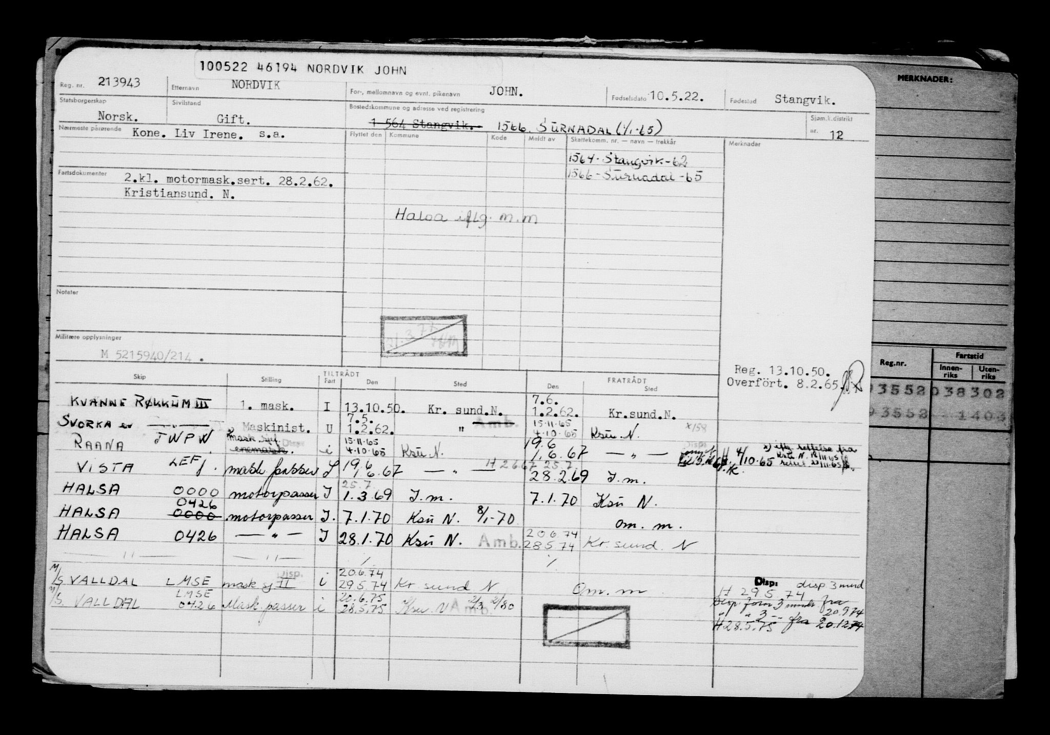 Direktoratet for sjømenn, AV/RA-S-3545/G/Gb/L0206: Hovedkort, 1922, s. 275