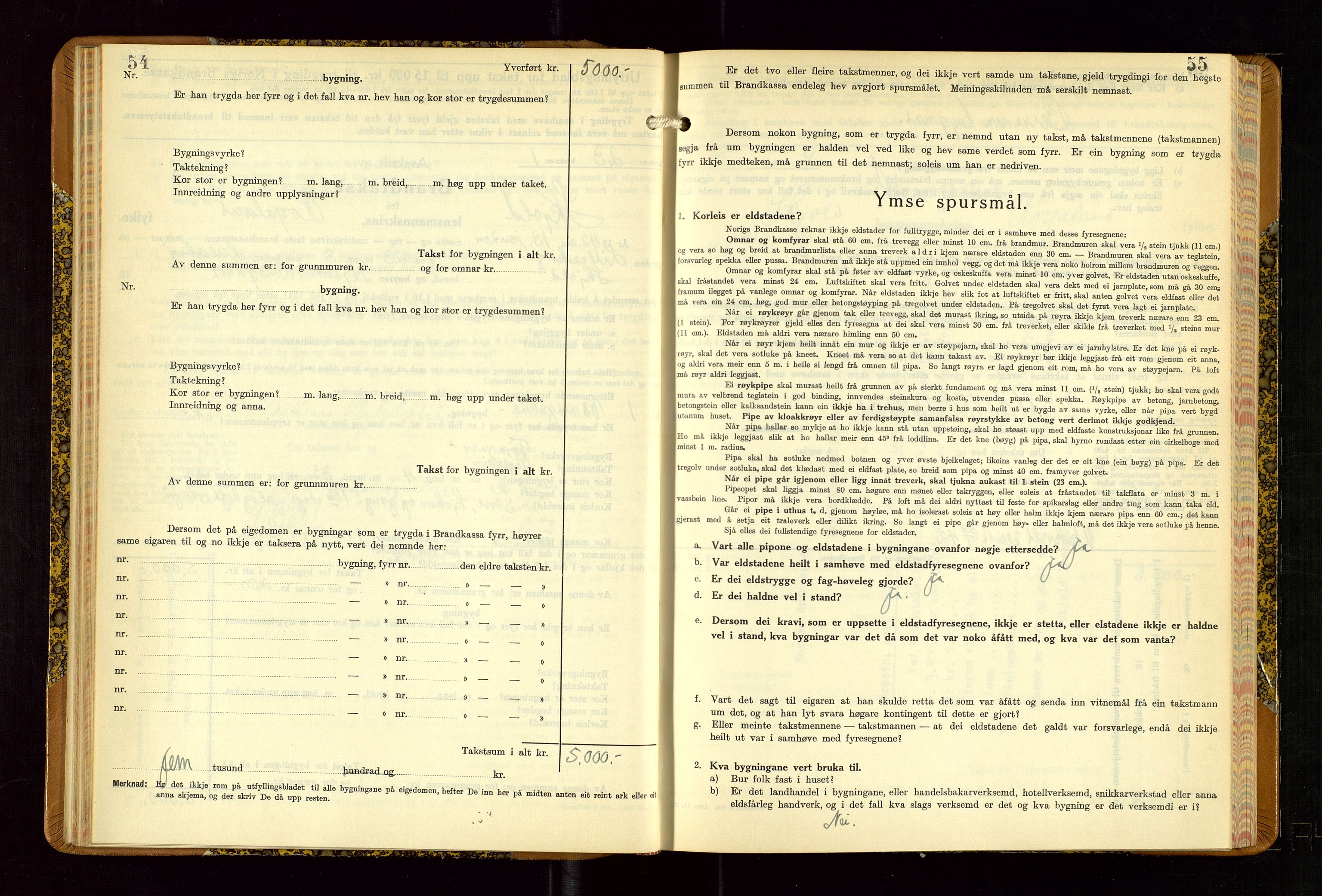 Skjold lensmannskontor, SAST/A-100182/Gob/L0002: "Branntakstbok for Skjold lensmannskrins Rogaland fylke", 1939-1952, s. 54-55