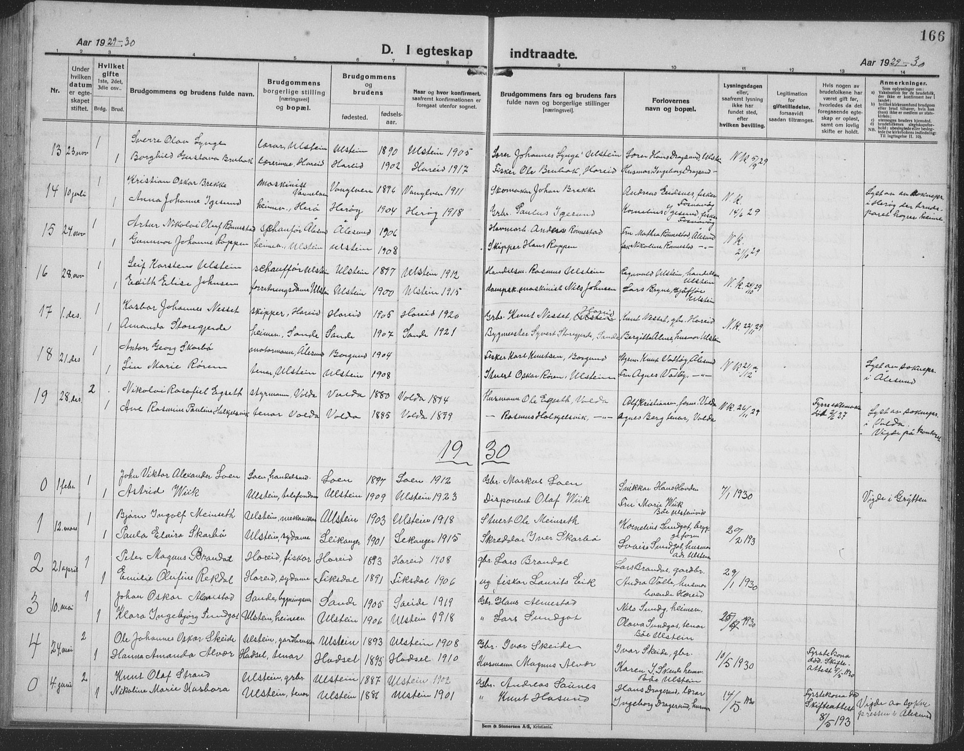 Ministerialprotokoller, klokkerbøker og fødselsregistre - Møre og Romsdal, AV/SAT-A-1454/509/L0113: Klokkerbok nr. 509C03, 1923-1939, s. 166