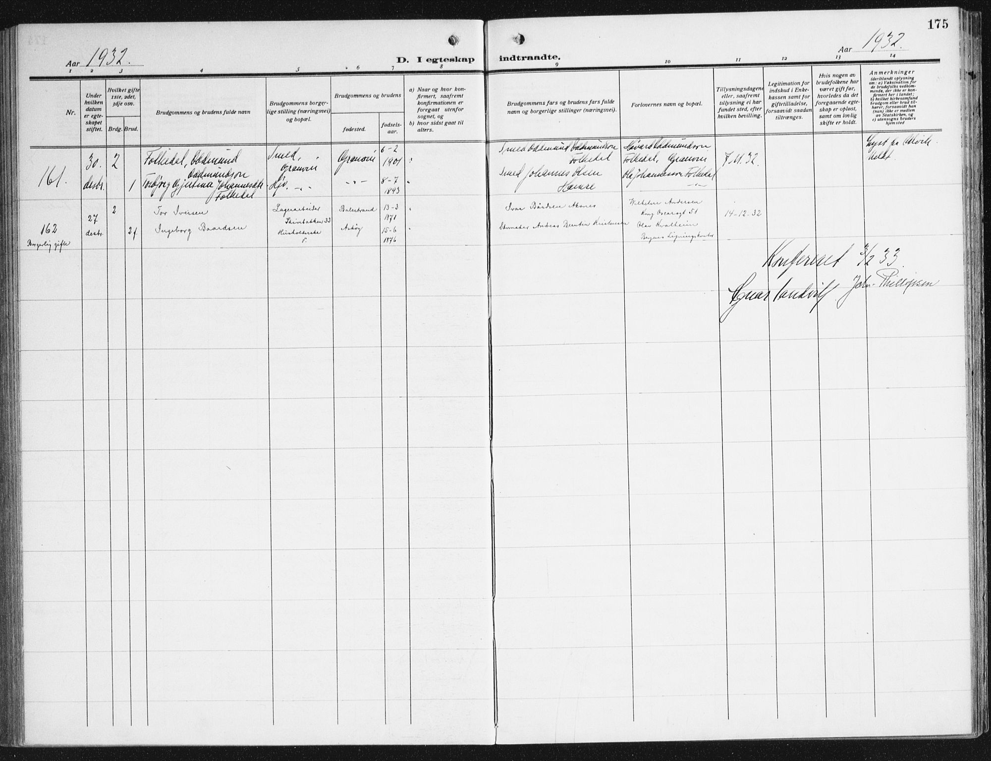 Domkirken sokneprestembete, AV/SAB-A-74801/H/Haa/L0039: Ministerialbok nr. D 6, 1921-1937, s. 175