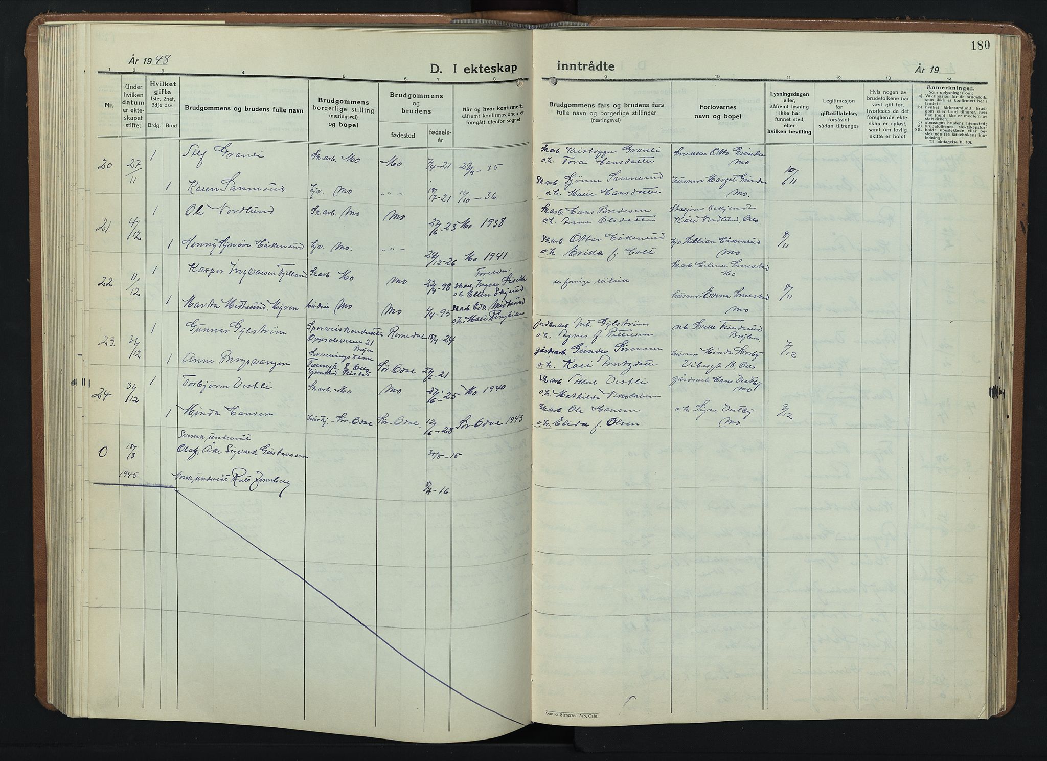 Nord-Odal prestekontor, AV/SAH-PREST-032/H/Ha/Hab/L0006: Klokkerbok nr. 6, 1936-1950, s. 180