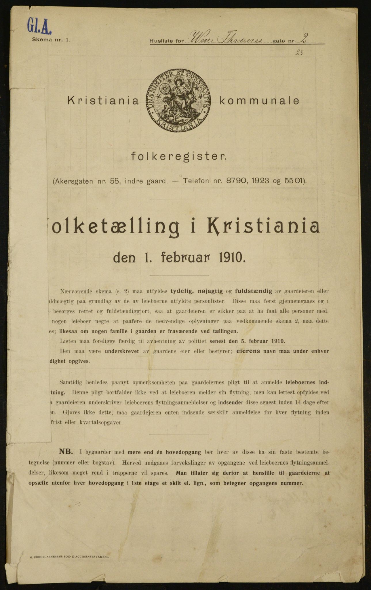 OBA, Kommunal folketelling 1.2.1910 for Kristiania, 1910, s. 119660