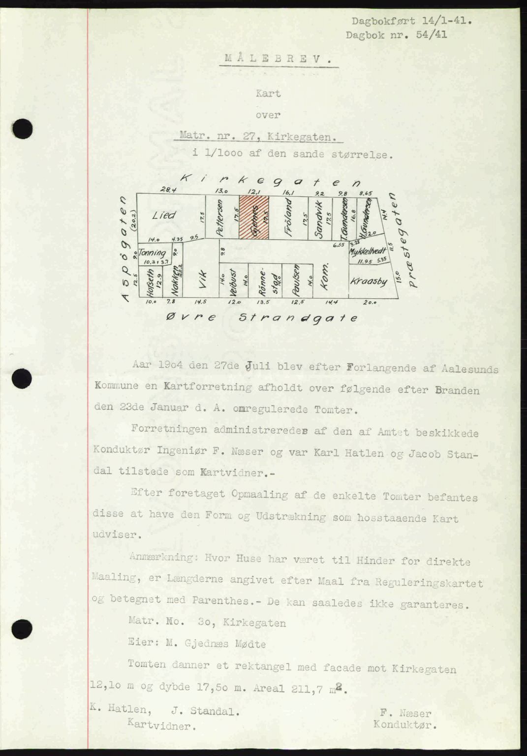 Ålesund byfogd, AV/SAT-A-4384: Pantebok nr. 35, 1940-1944, Dagboknr: 54/1941