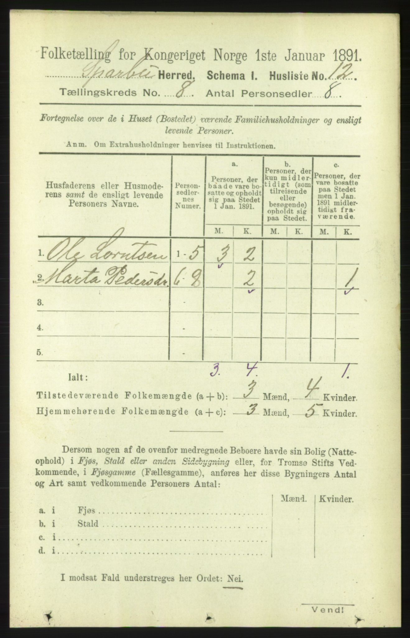 RA, Folketelling 1891 for 1731 Sparbu herred, 1891, s. 2772