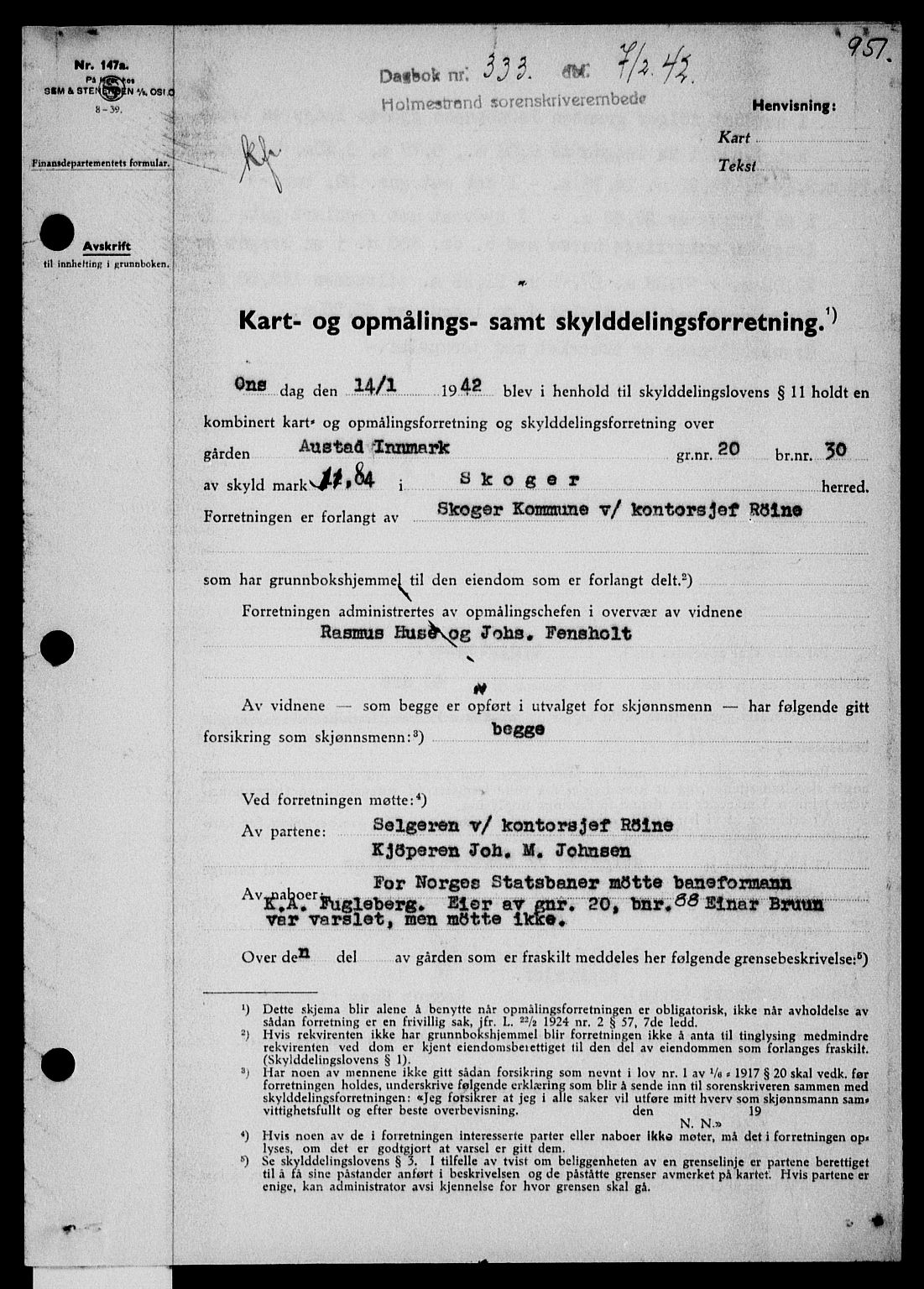 Holmestrand sorenskriveri, SAKO/A-67/G/Ga/Gaa/L0054: Pantebok nr. A-54, 1941-1942, Dagboknr: 333/1942