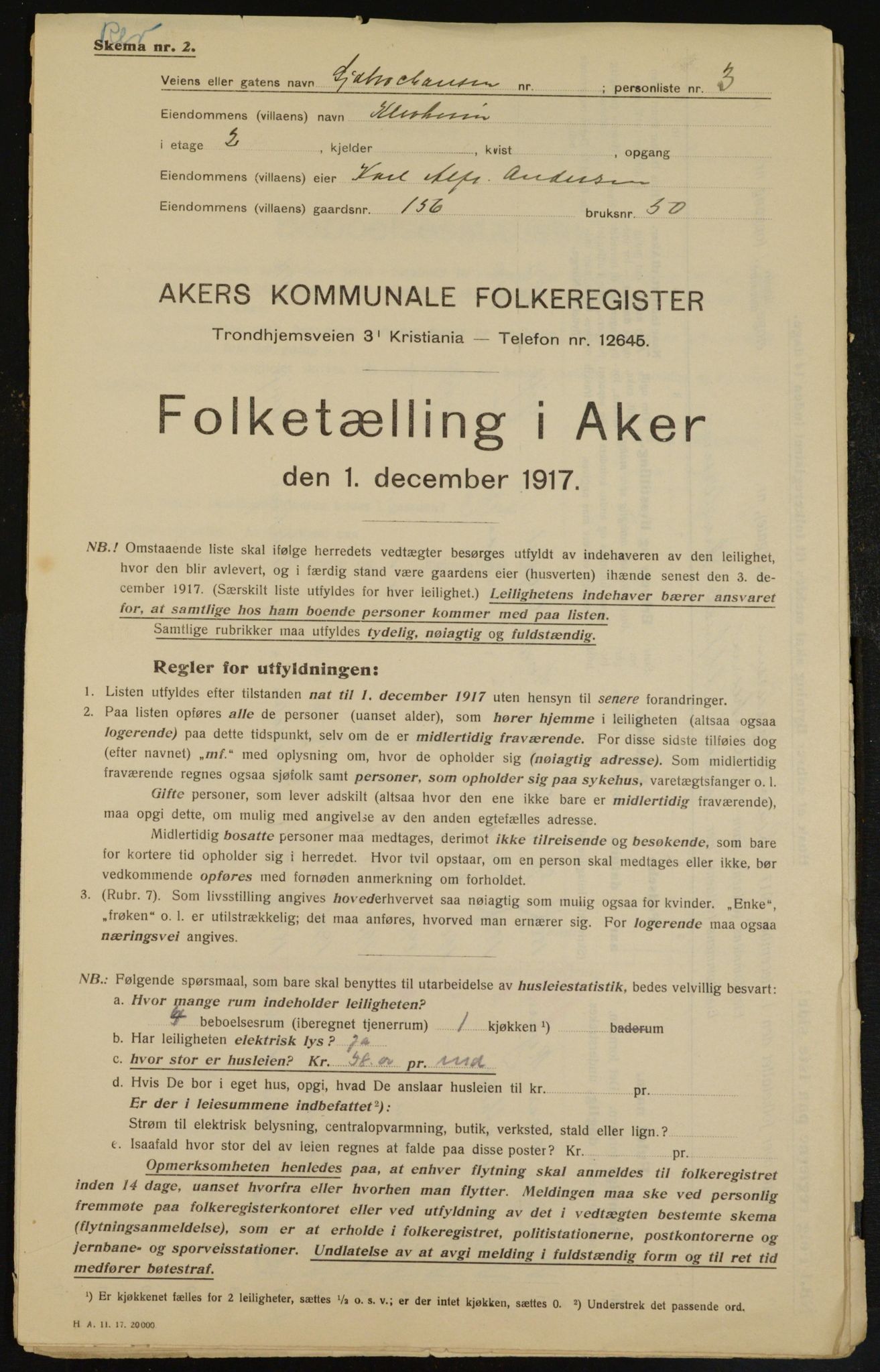 OBA, Kommunal folketelling 1.12.1917 for Aker, 1917, s. 20141