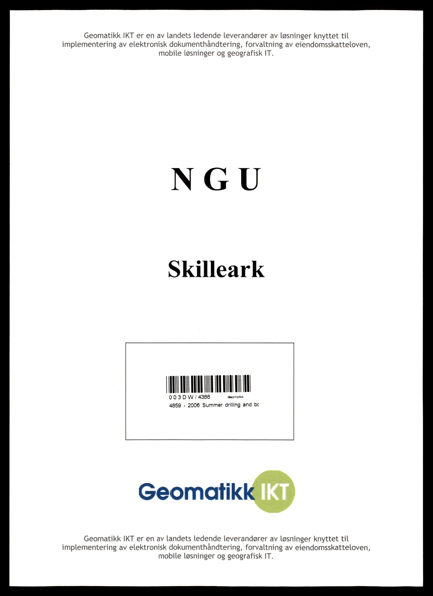 Direktoratet for mineralforvaltning , SAT/A-1562/F/L0517/4859: Rapporter / 2006 Summer drilling and borehole geophysical survey on the Ertelien Project in the Buskerud Fylke,  
Fylke, Norway. Appendix F  Logistic Report 2006 UTEM Survey Ertelien Project - summer.
Med CD, 2006, s. 1