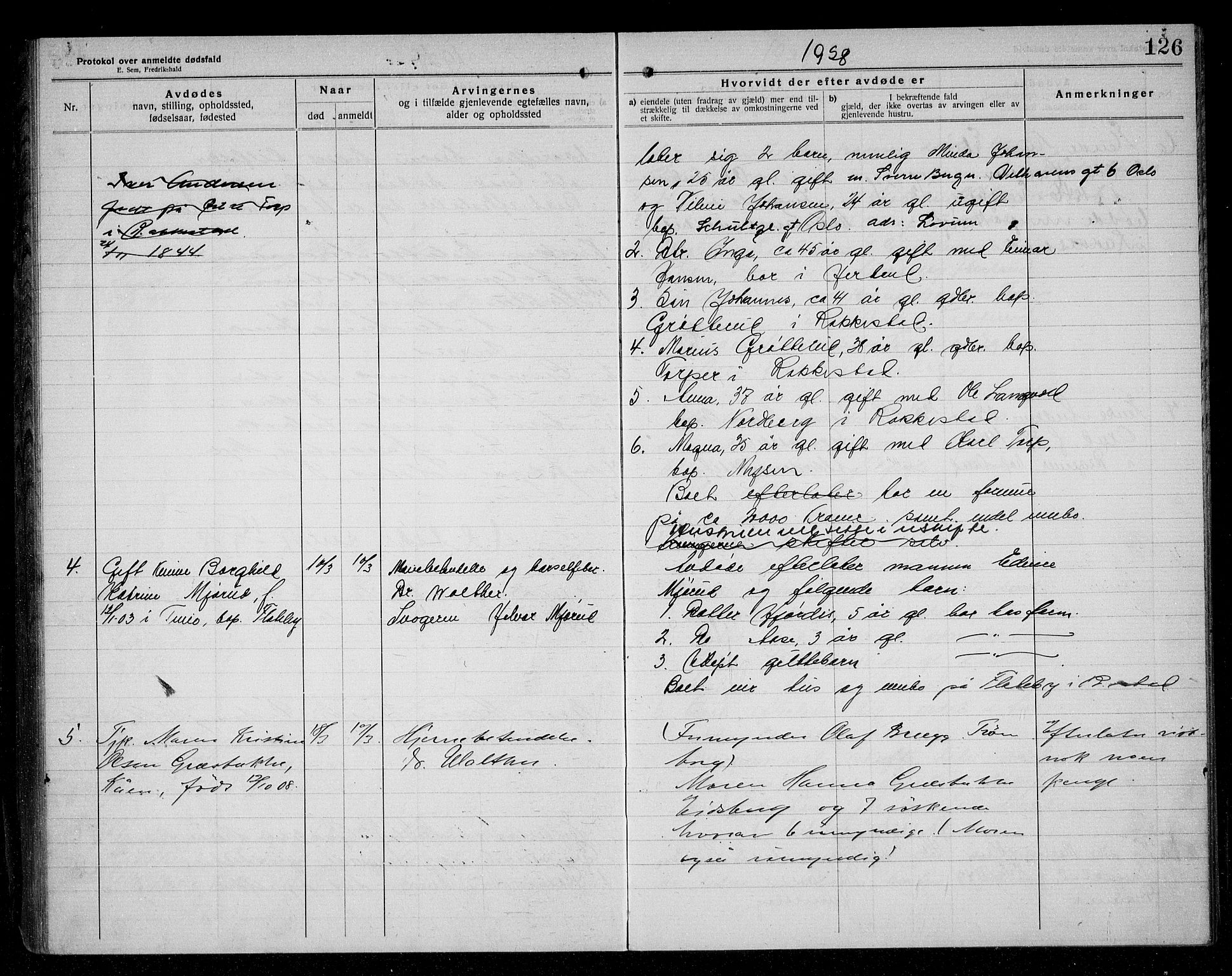 Rakkestad lensmannskontor, AV/SAO-A-10004/H/Ha/Haa/L0004: Dødsanmeldelsesprotokoll, 1920-1931, s. 126