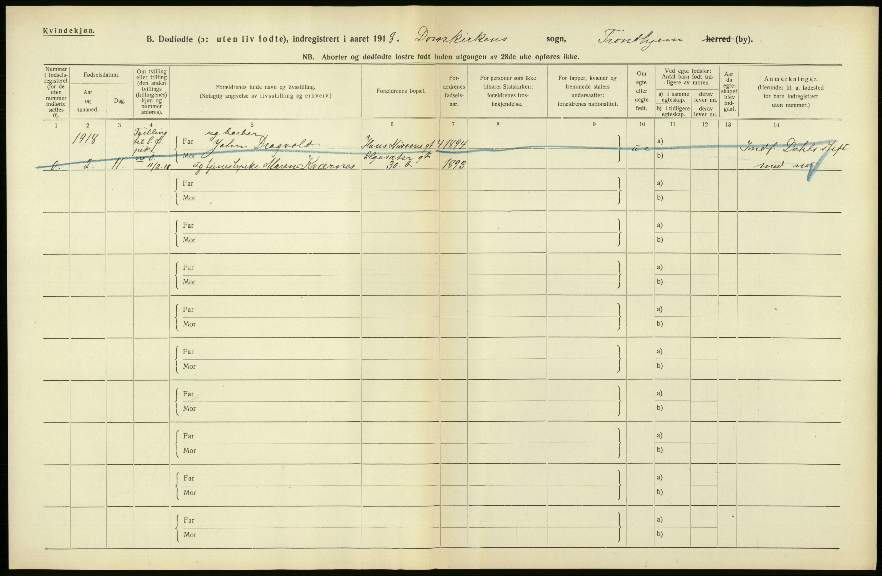Statistisk sentralbyrå, Sosiodemografiske emner, Befolkning, AV/RA-S-2228/D/Df/Dfb/Dfbh/L0049: Trondheim: Døde, dødfødte., 1918, s. 368