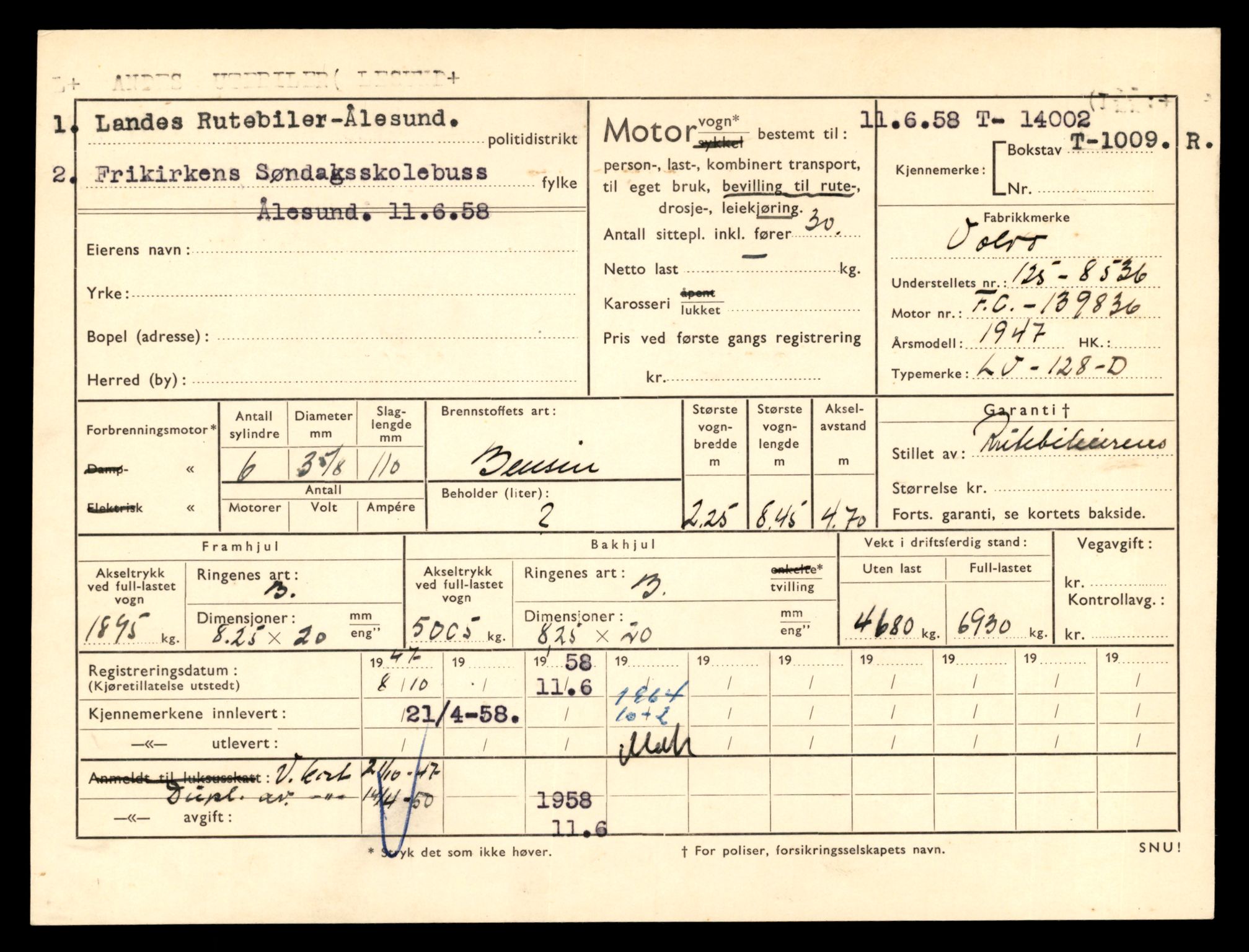 Møre og Romsdal vegkontor - Ålesund trafikkstasjon, AV/SAT-A-4099/F/Fe/L0042: Registreringskort for kjøretøy T 13906 - T 14079, 1927-1998, s. 1285