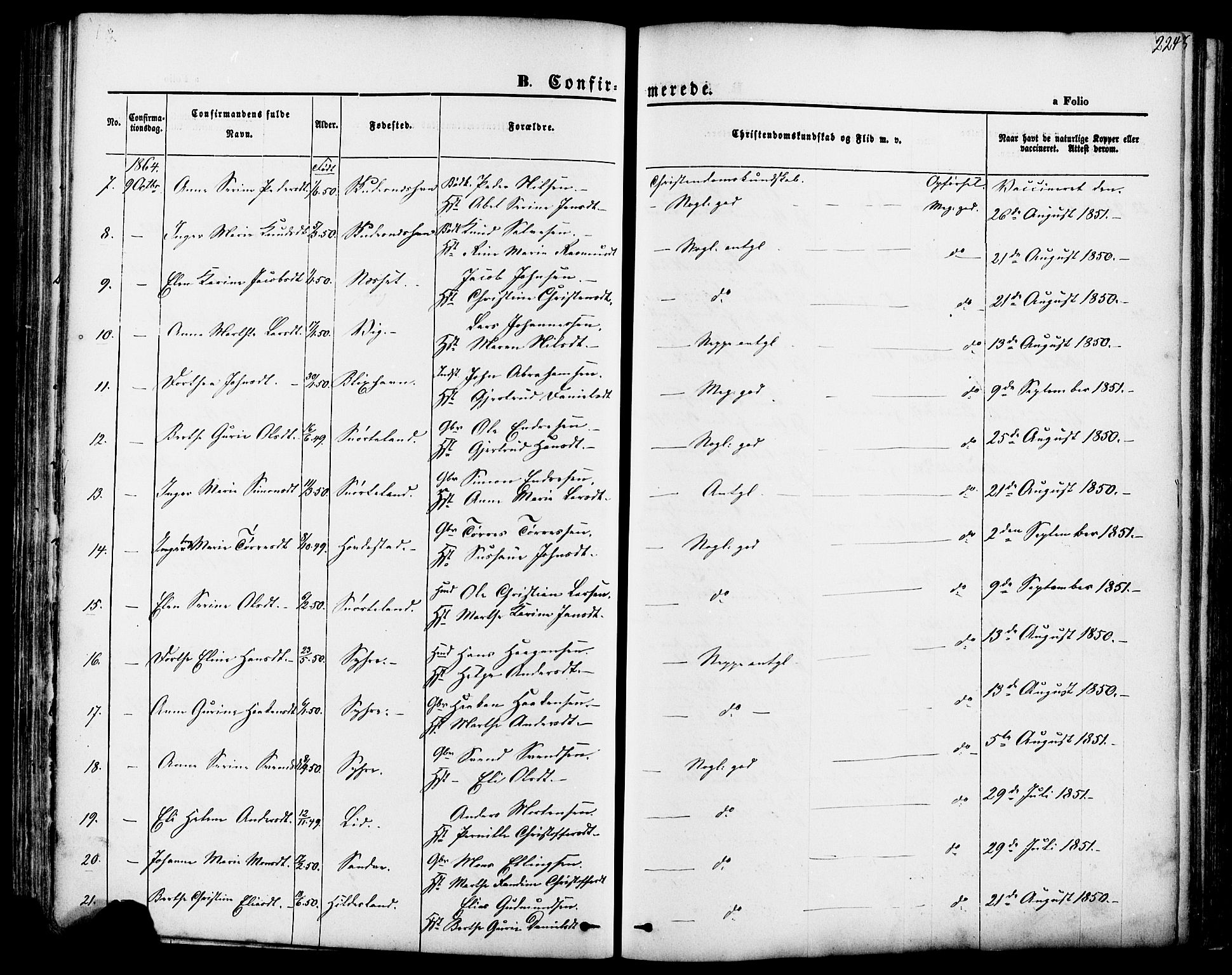 Skudenes sokneprestkontor, AV/SAST-A -101849/H/Ha/Haa/L0006: Ministerialbok nr. A 4, 1864-1881, s. 224