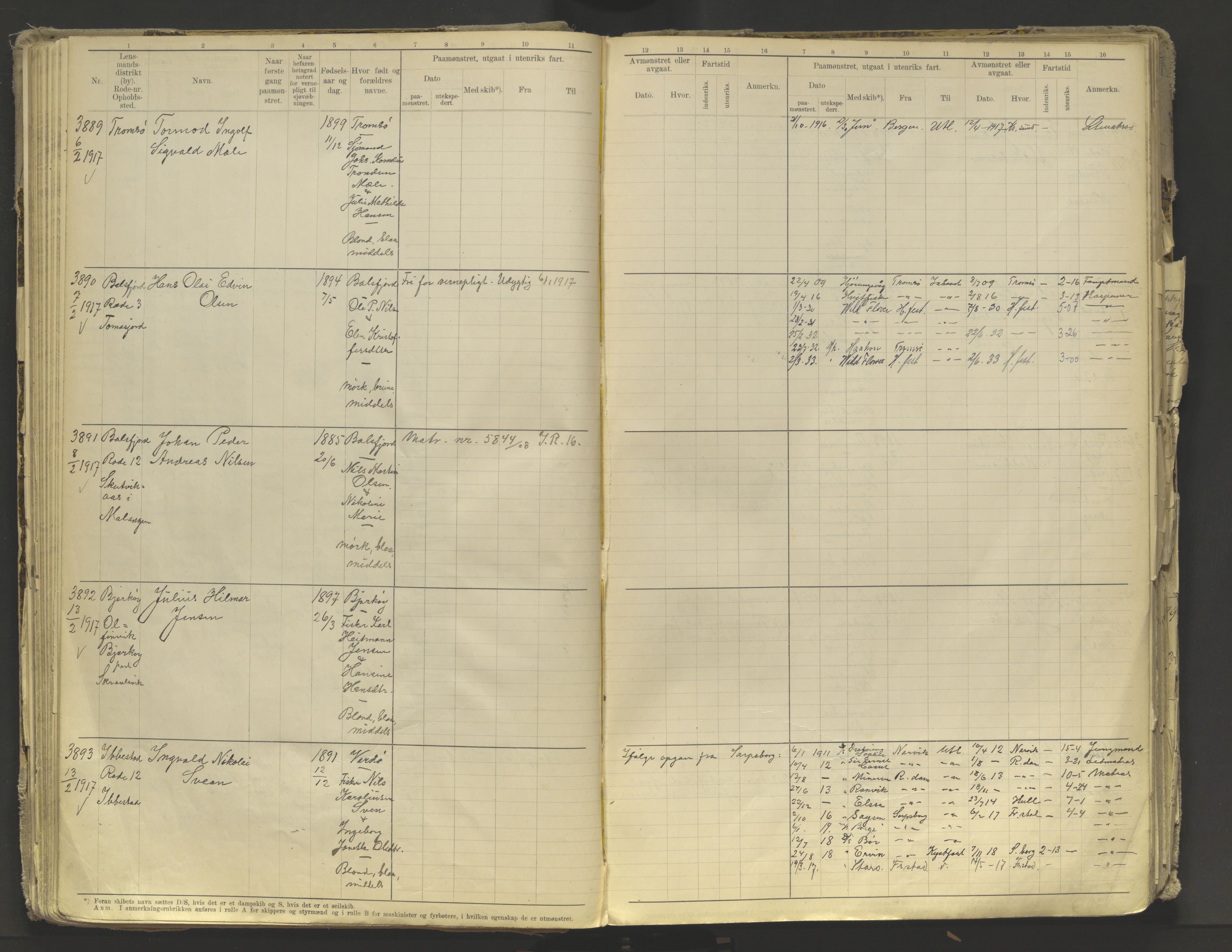 Tromsø sjømannskontor/innrullerings-/mønstringsdistrikt, AV/SATØ-S-0243/F/Fb/L0010: Annotasjonsrulle. Defekt: løs innbinding. Nr. 3519-4972, 1916-1920