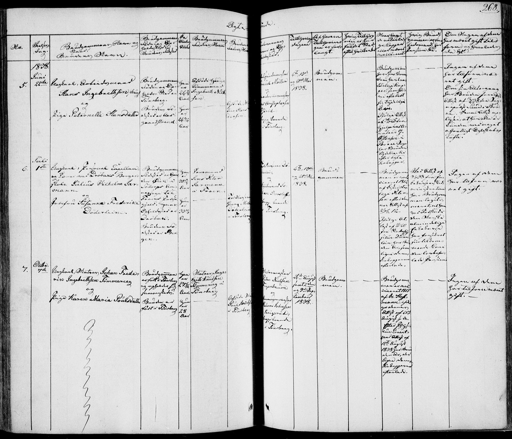 Tønsberg kirkebøker, AV/SAKO-A-330/F/Fa/L0006: Ministerialbok nr. I 6, 1836-1844, s. 268