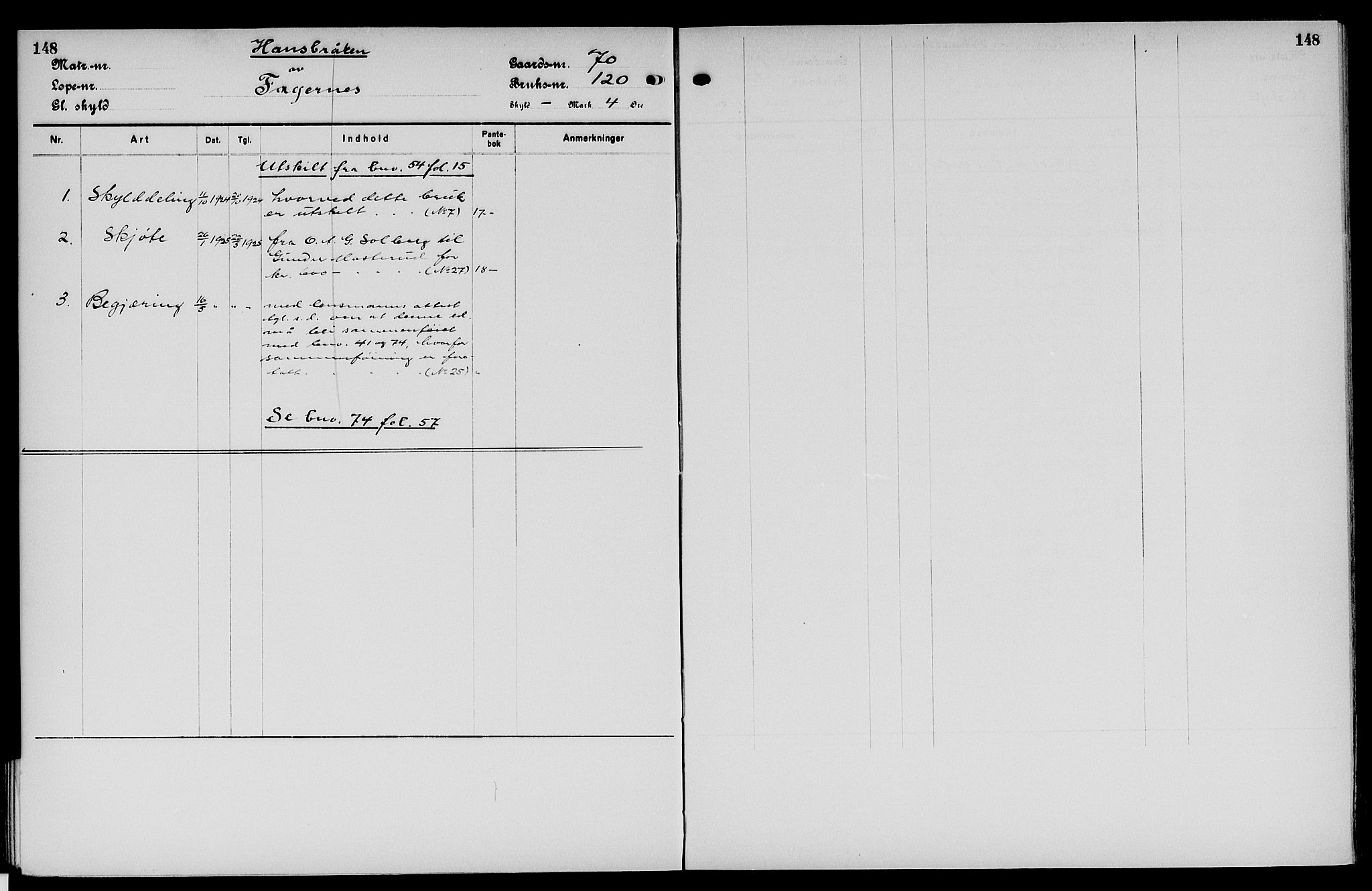 Vinger og Odal sorenskriveri, SAH/TING-022/H/Ha/Hac/Hacc/L0012: Panteregister nr. 3.12, 1923, s. 148