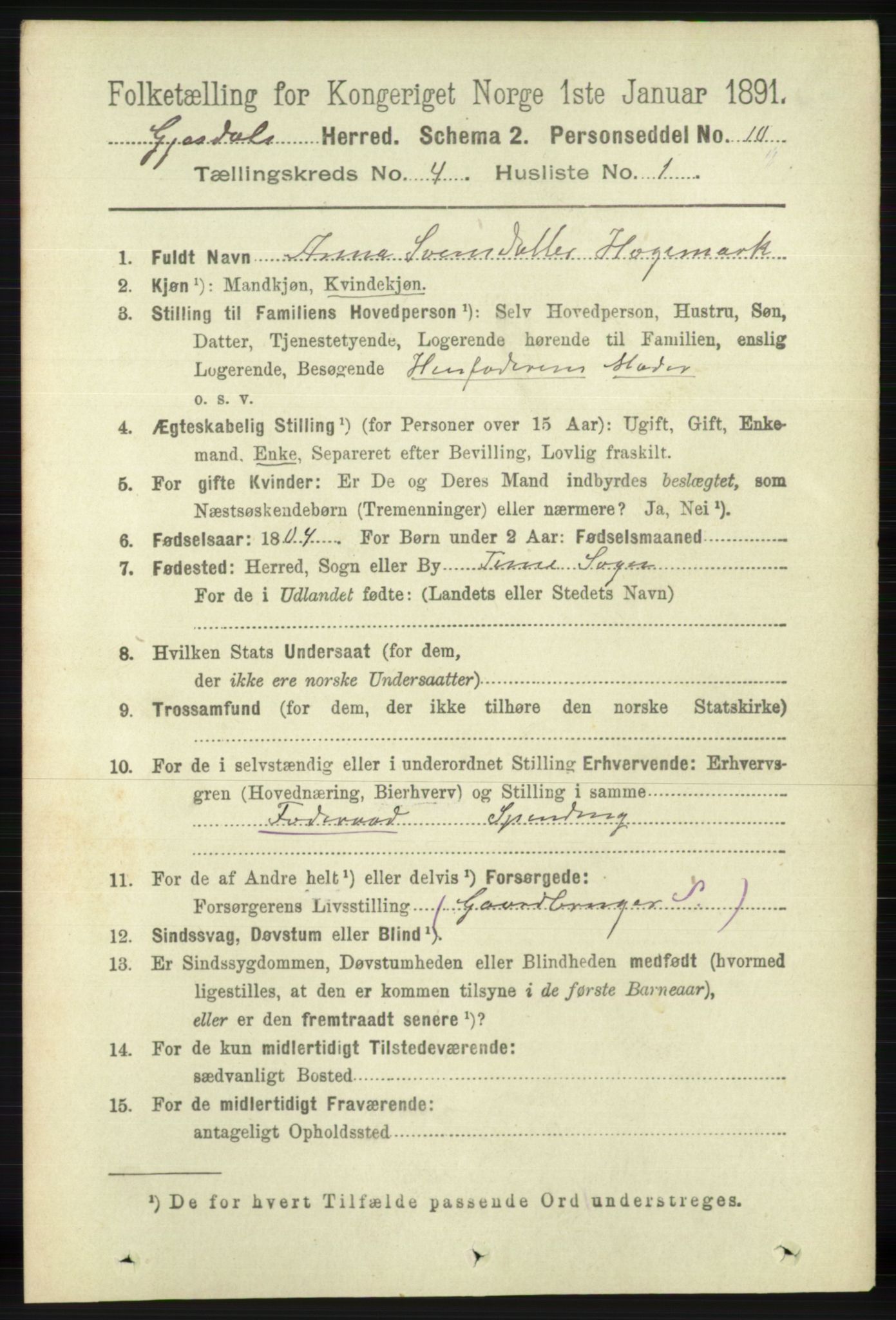 RA, Folketelling 1891 for 1122 Gjesdal herred, 1891, s. 1191