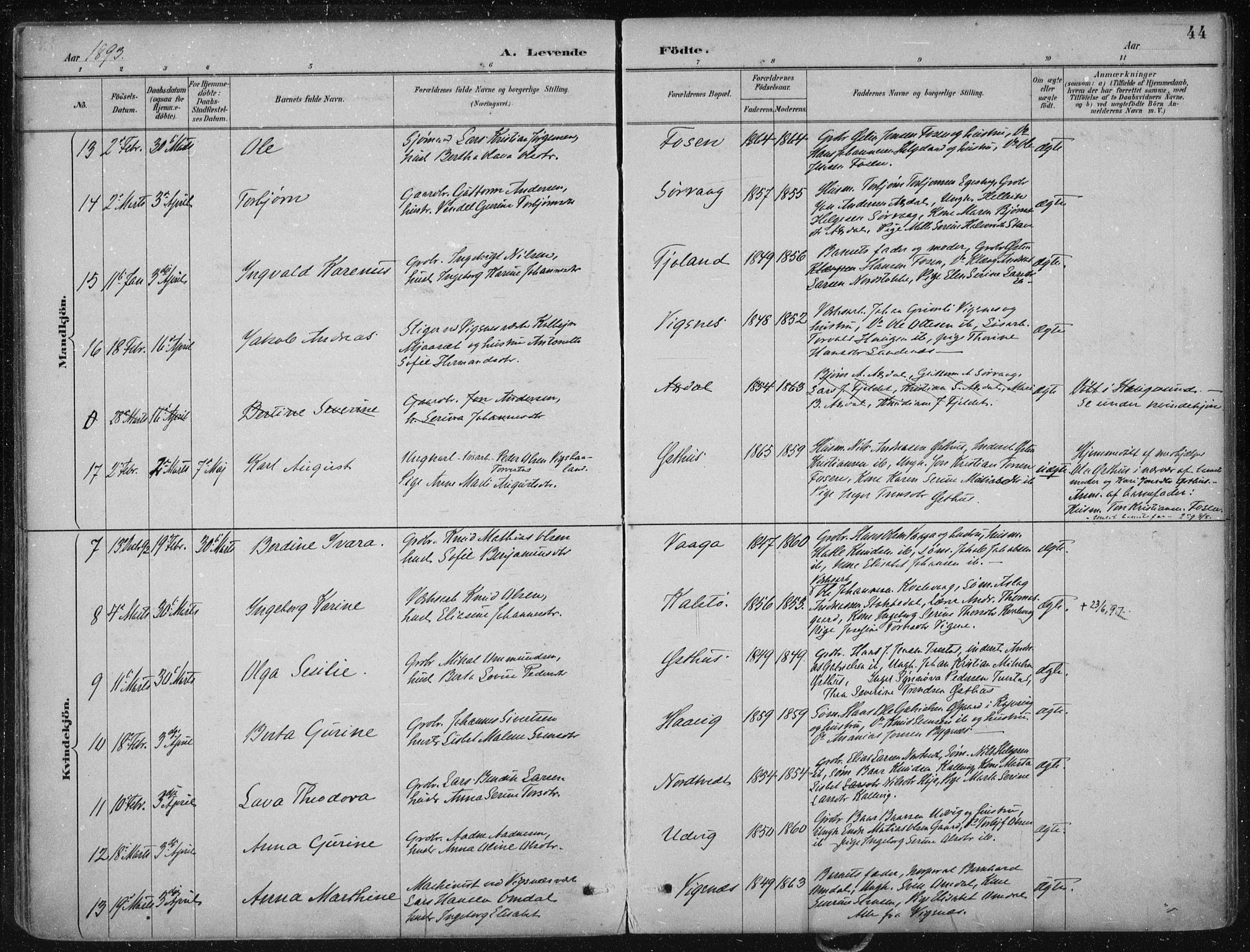 Avaldsnes sokneprestkontor, AV/SAST-A -101851/H/Ha/Haa/L0017: Ministerialbok nr. A 17, 1889-1920, s. 44