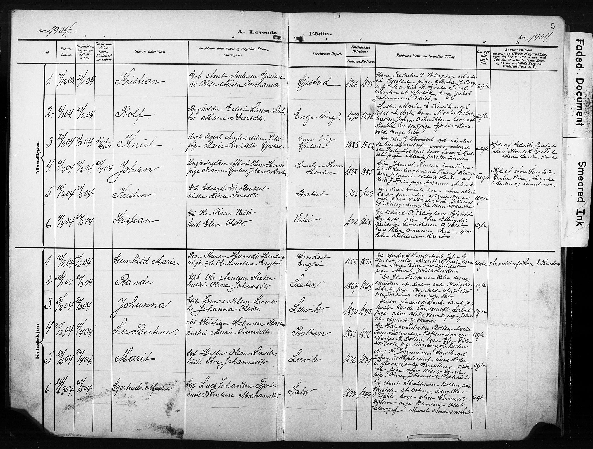 Ministerialprotokoller, klokkerbøker og fødselsregistre - Møre og Romsdal, SAT/A-1454/580/L0927: Klokkerbok nr. 580C02, 1904-1932, s. 5