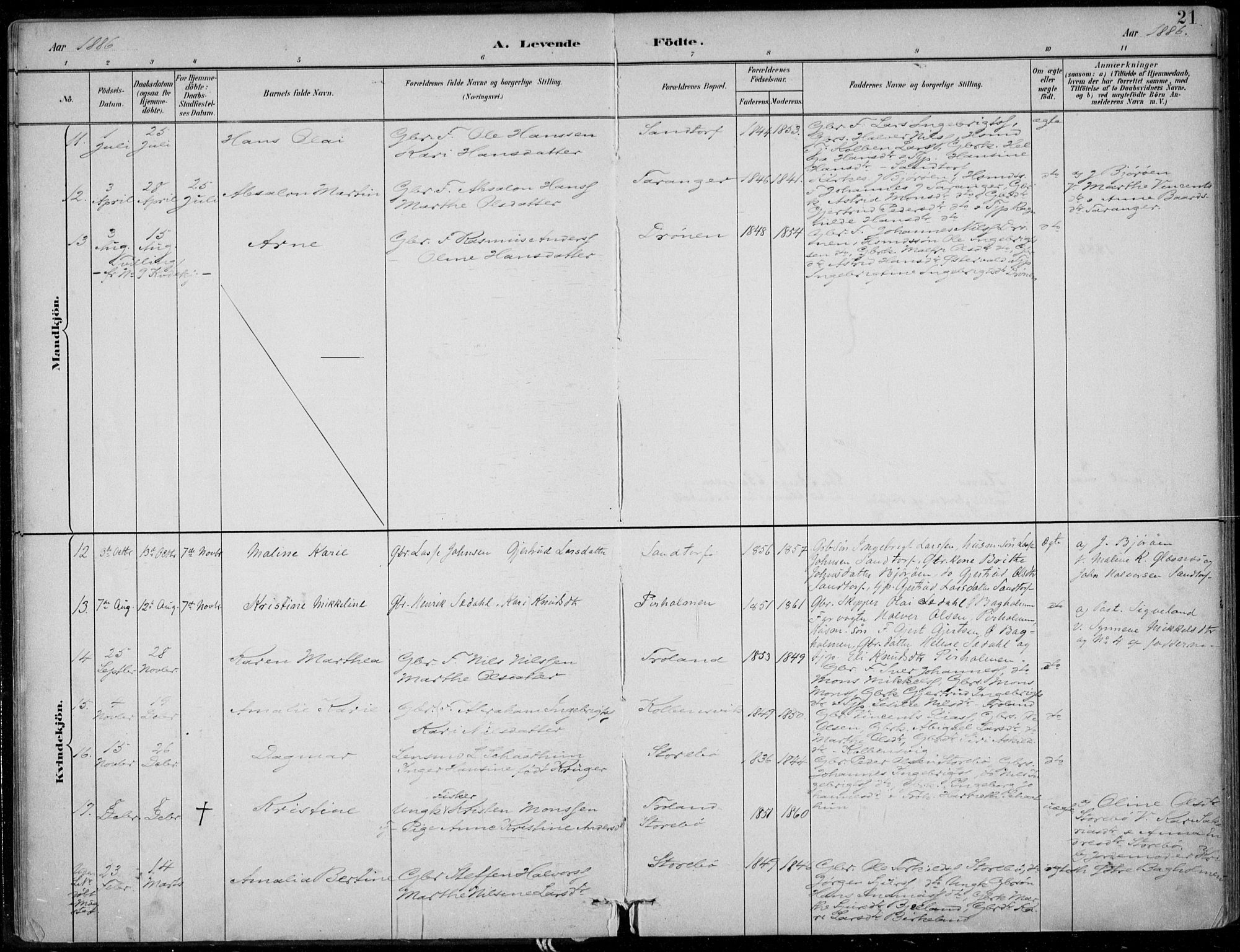 Sund sokneprestembete, AV/SAB-A-99930: Ministerialbok nr. C  1, 1882-1899, s. 21