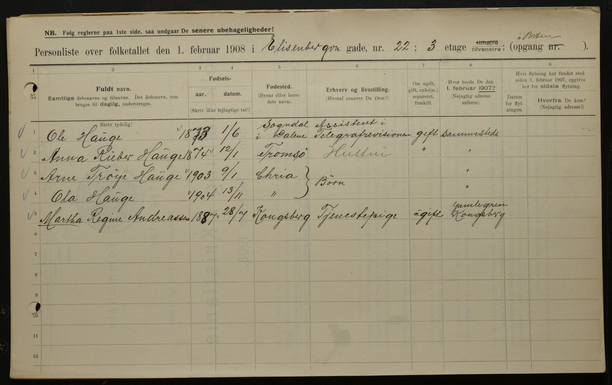 OBA, Kommunal folketelling 1.2.1908 for Kristiania kjøpstad, 1908, s. 18900