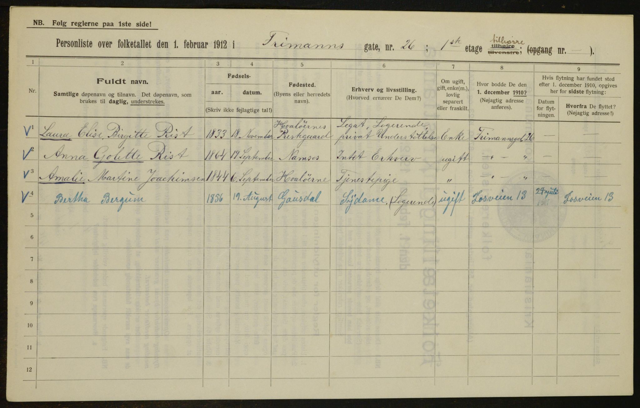 OBA, Kommunal folketelling 1.2.1912 for Kristiania, 1912, s. 26917