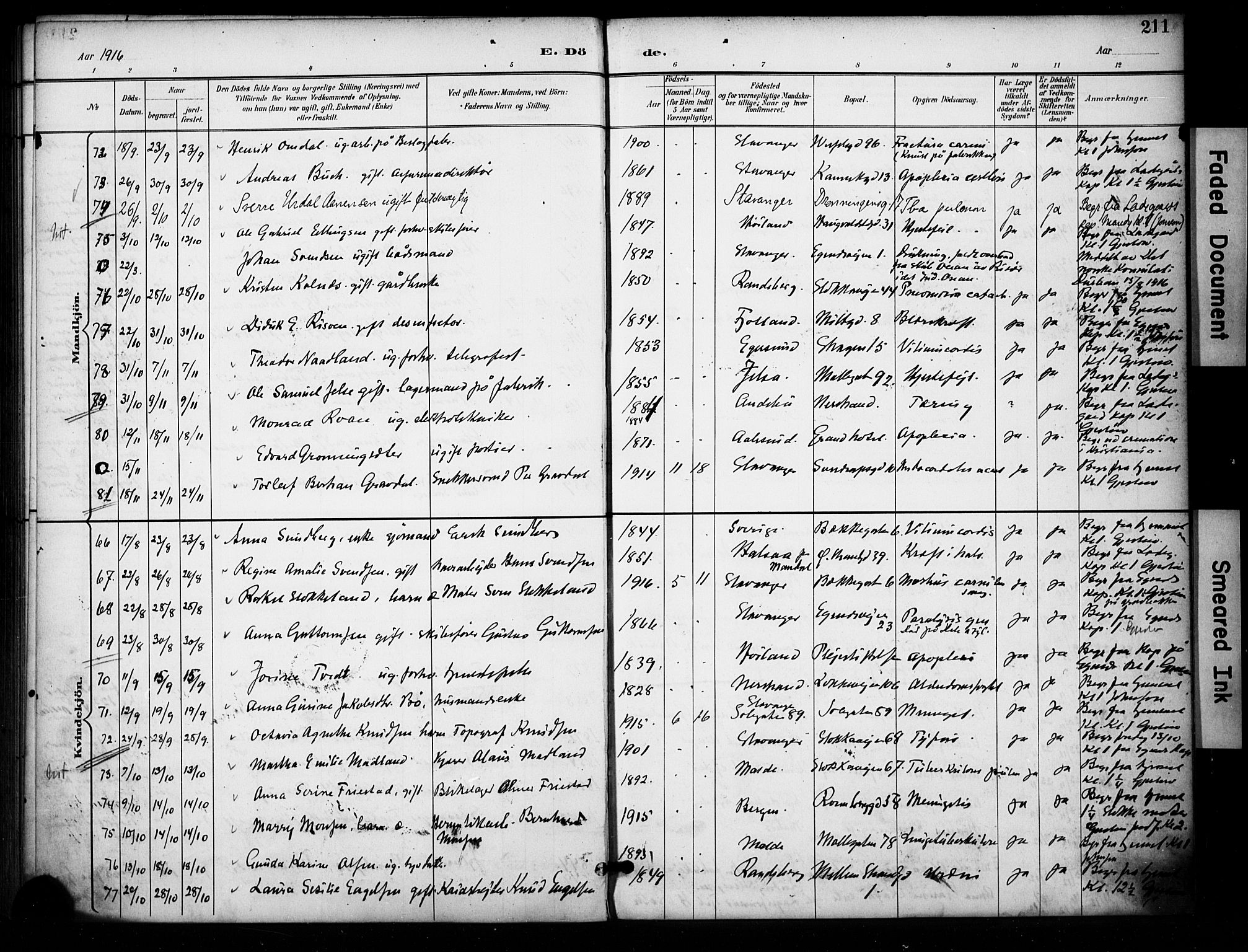 Domkirken sokneprestkontor, AV/SAST-A-101812/001/30/30BA/L0032: Ministerialbok nr. A 31, 1896-1917, s. 211