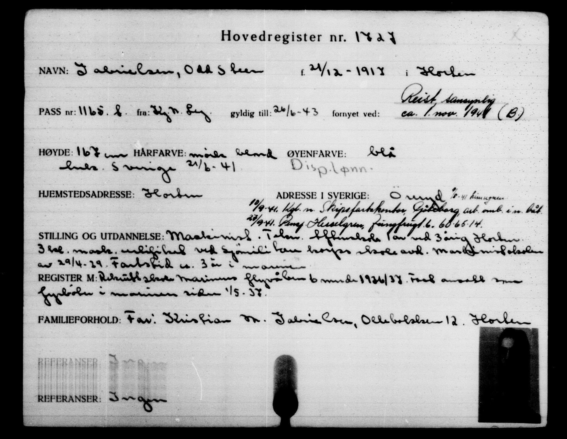 Den Kgl. Norske Legasjons Flyktningskontor, AV/RA-S-6753/V/Va/L0002: Kjesäterkartoteket.  Flyktningenr. 1001-2000, 1940-1945, s. 1035