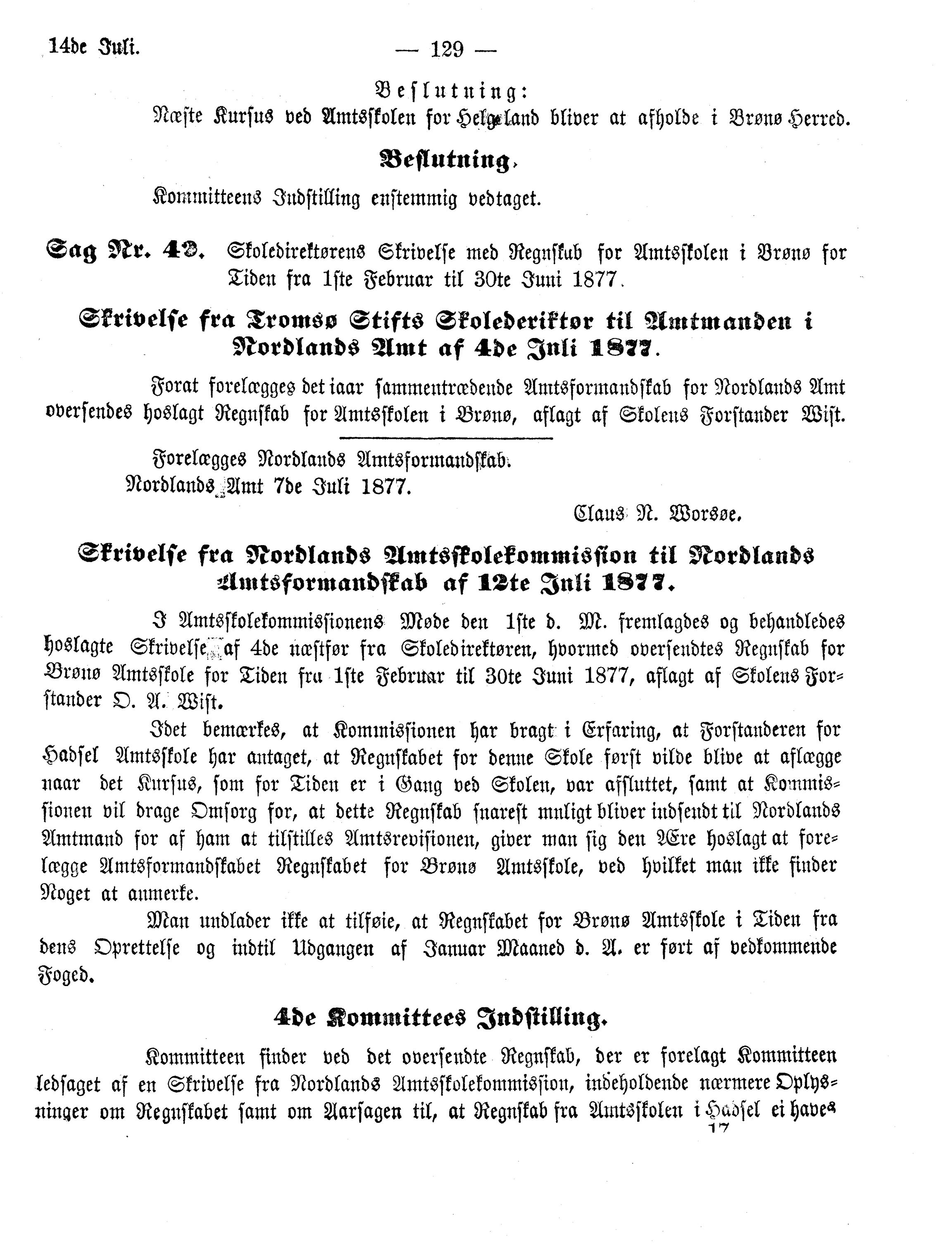 Nordland Fylkeskommune. Fylkestinget, AIN/NFK-17/176/A/Ac/L0011: Fylkestingsforhandlinger 1877, 1877