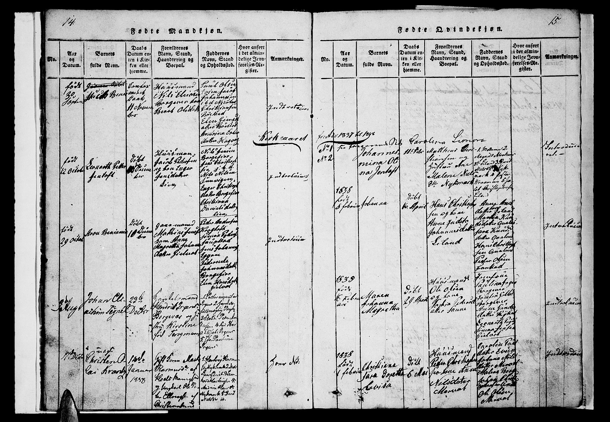 Ministerialprotokoller, klokkerbøker og fødselsregistre - Nordland, AV/SAT-A-1459/880/L1139: Klokkerbok nr. 880C01, 1836-1857, s. 14-15