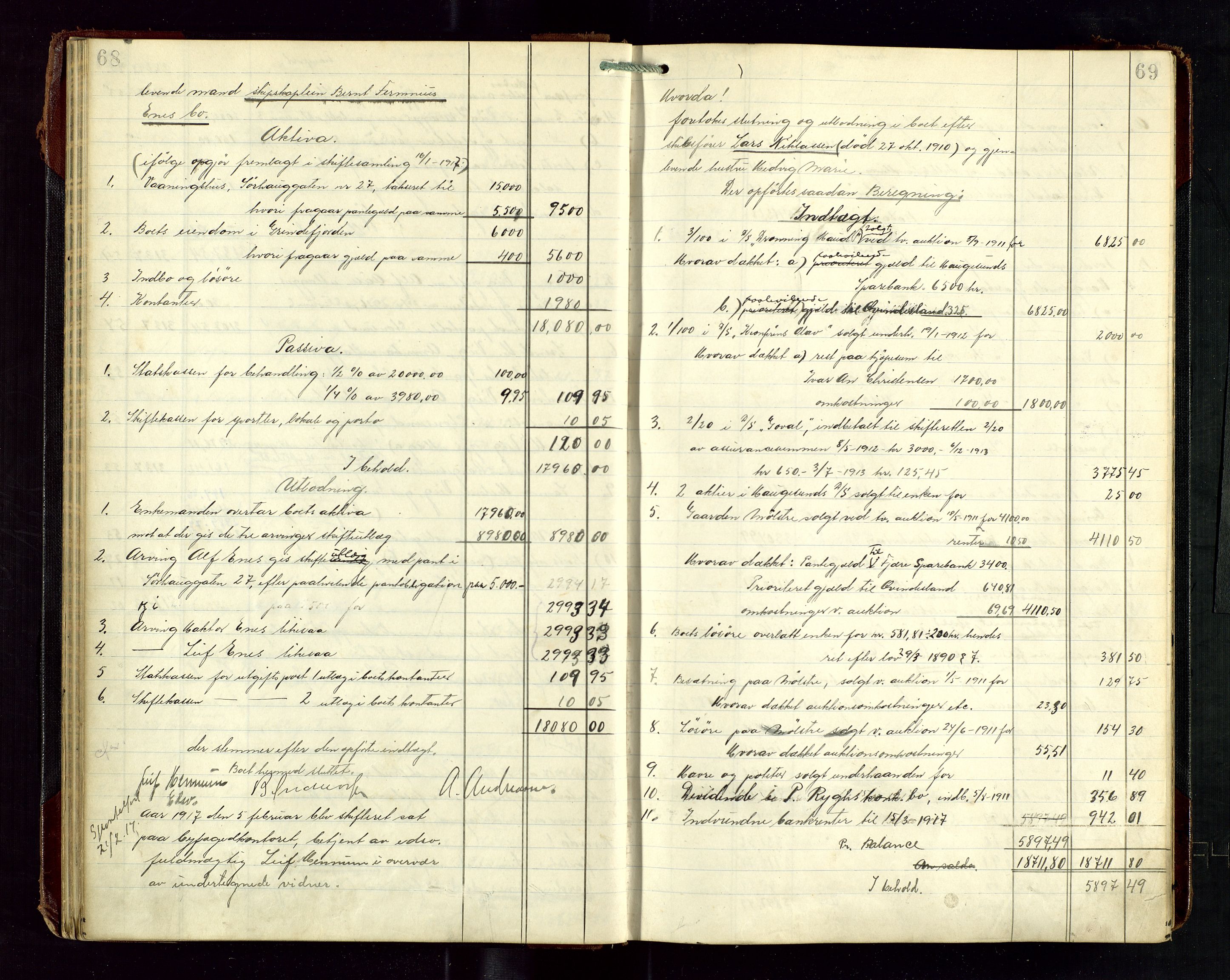 Haugesund tingrett, AV/SAST-A-101415/01/IV/IVD/L0003: Skifteutlodningsprotokoll, med register, 1915-1924, s. 68-69