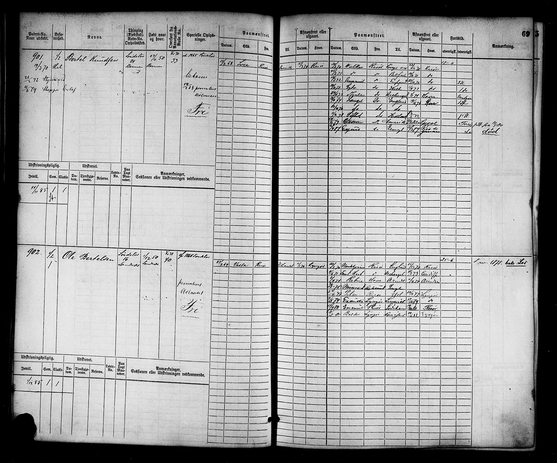 Risør mønstringskrets, AV/SAK-2031-0010/F/Fb/L0003: Hovedrulle nr 767-1528, Q-3, 1868-1910, s. 70