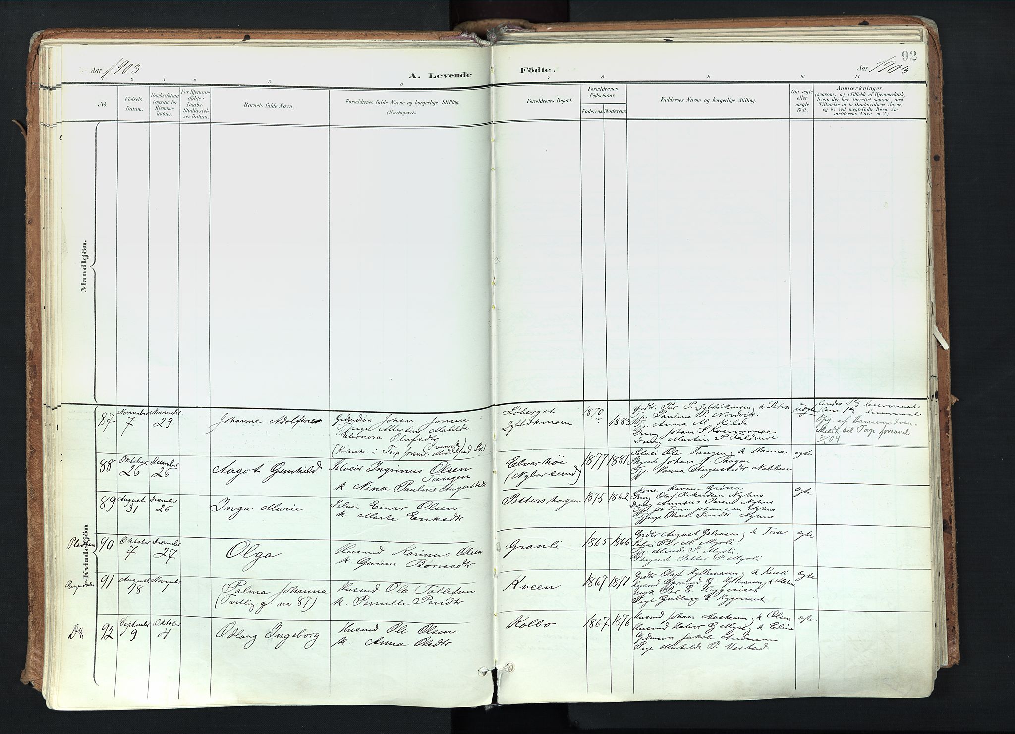 Trysil prestekontor, AV/SAH-PREST-046/H/Ha/Haa/L0012: Ministerialbok nr. 12, 1898-1917, s. 92