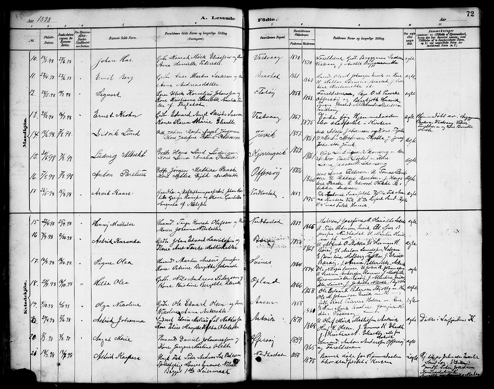 Ministerialprotokoller, klokkerbøker og fødselsregistre - Nordland, AV/SAT-A-1459/817/L0268: Klokkerbok nr. 817C03, 1884-1920, s. 72