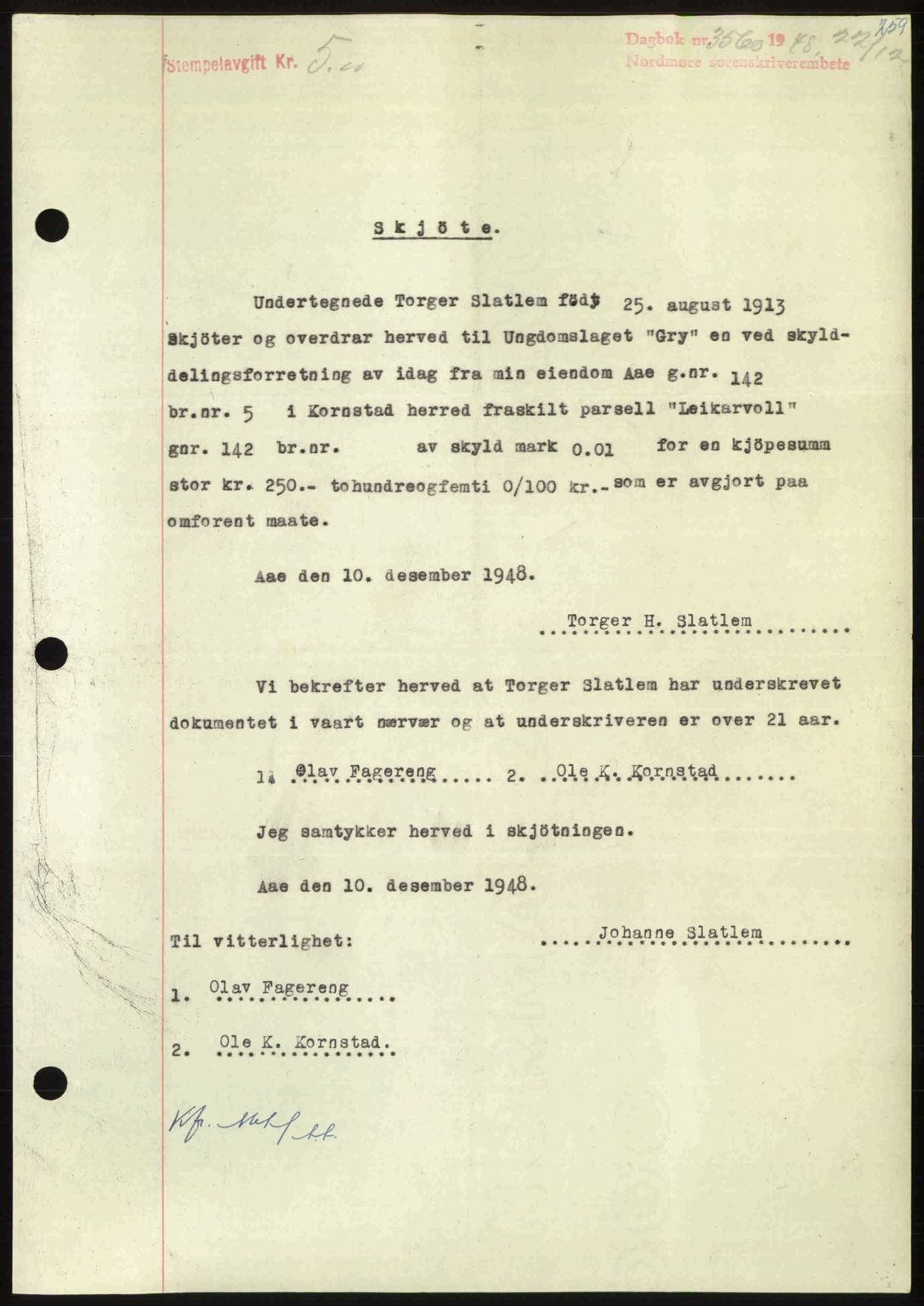 Nordmøre sorenskriveri, SAT/A-4132/1/2/2Ca: Pantebok nr. A110, 1948-1949, Dagboknr: 3560/1948