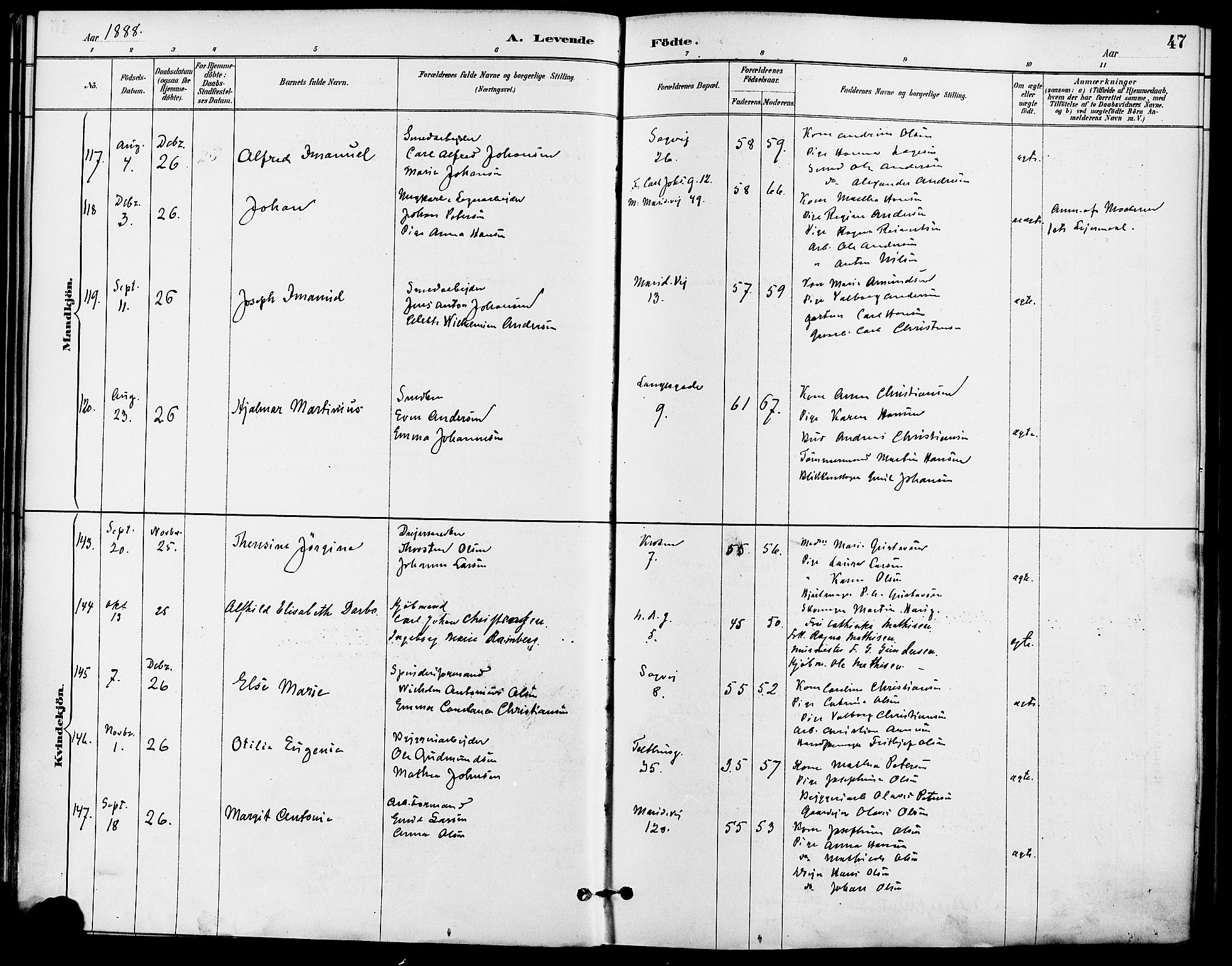 Gamle Aker prestekontor Kirkebøker, AV/SAO-A-10617a/F/L0008: Ministerialbok nr. 8, 1887-1896, s. 47